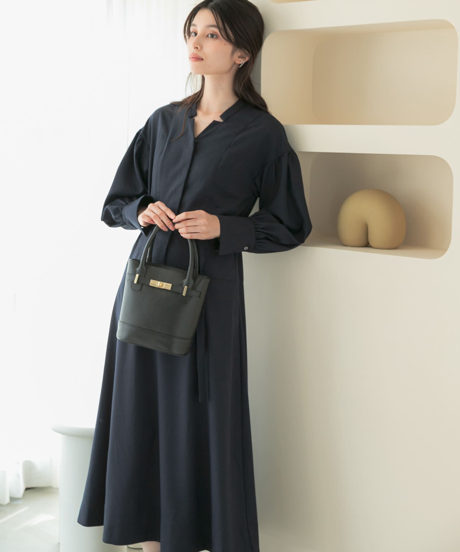 URBAN RESEARCH ROSSO「ボリュームスリーブウエストマークワンピース」|ワンピース|ネイビー