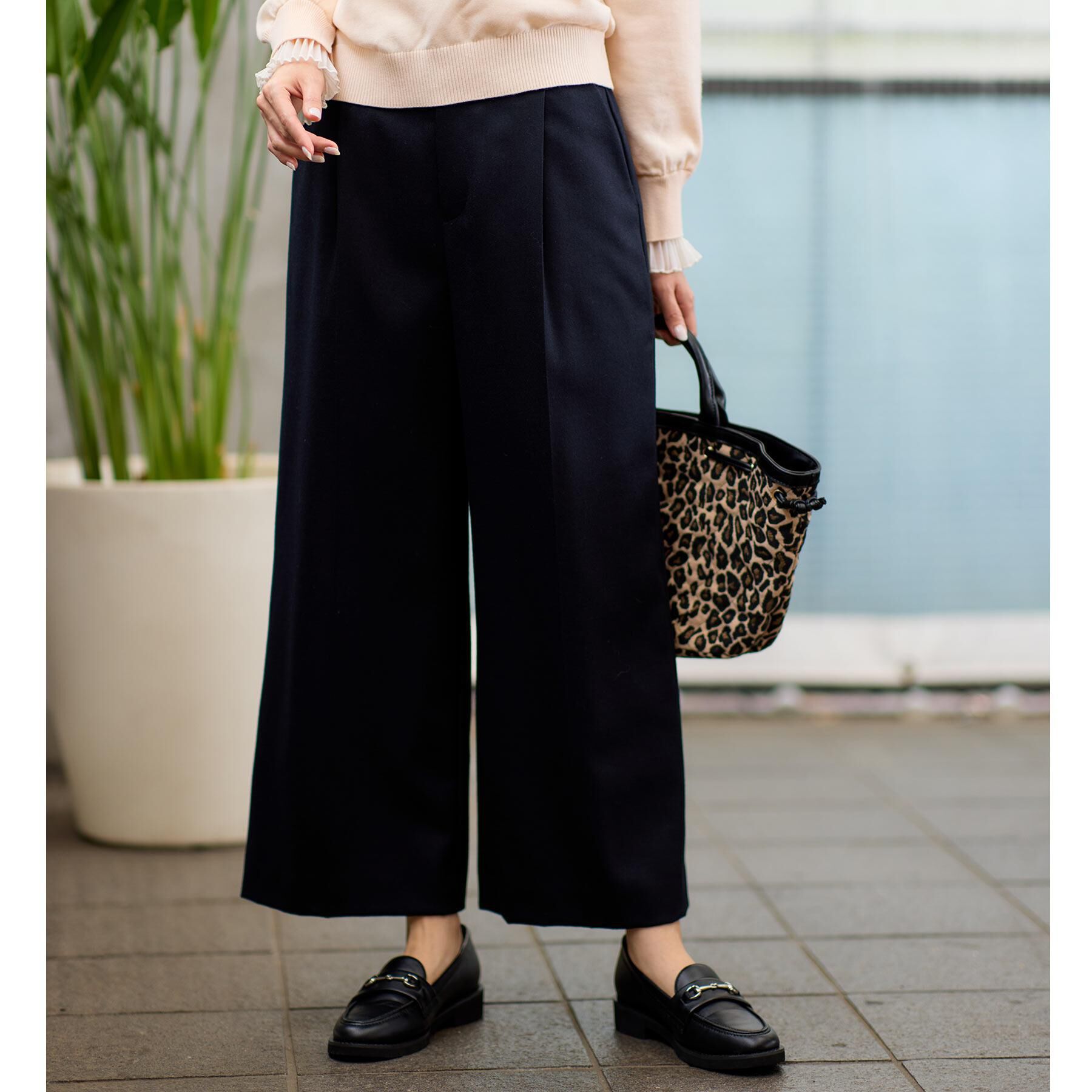 Reflect「【腰周りすっきり◎】ワイドクロップドパンツ」|その他|ネイビー(094)