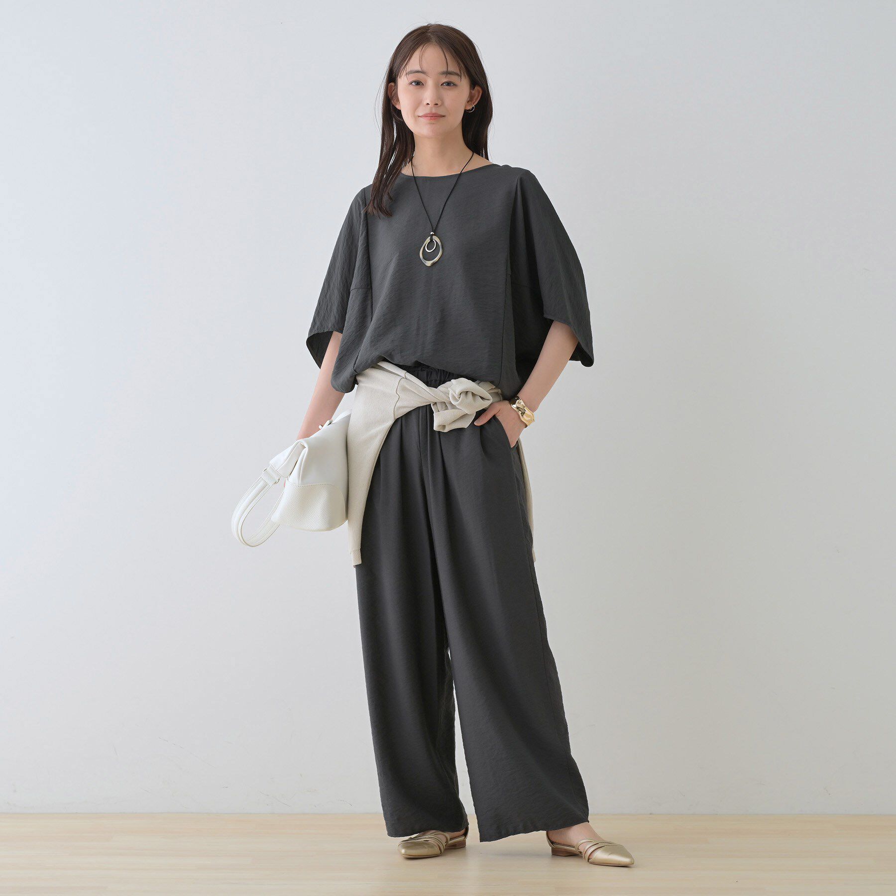 INDIVI「【洗える／UVケア／SETUP可能】ドロストワイドパンツ」|その他|