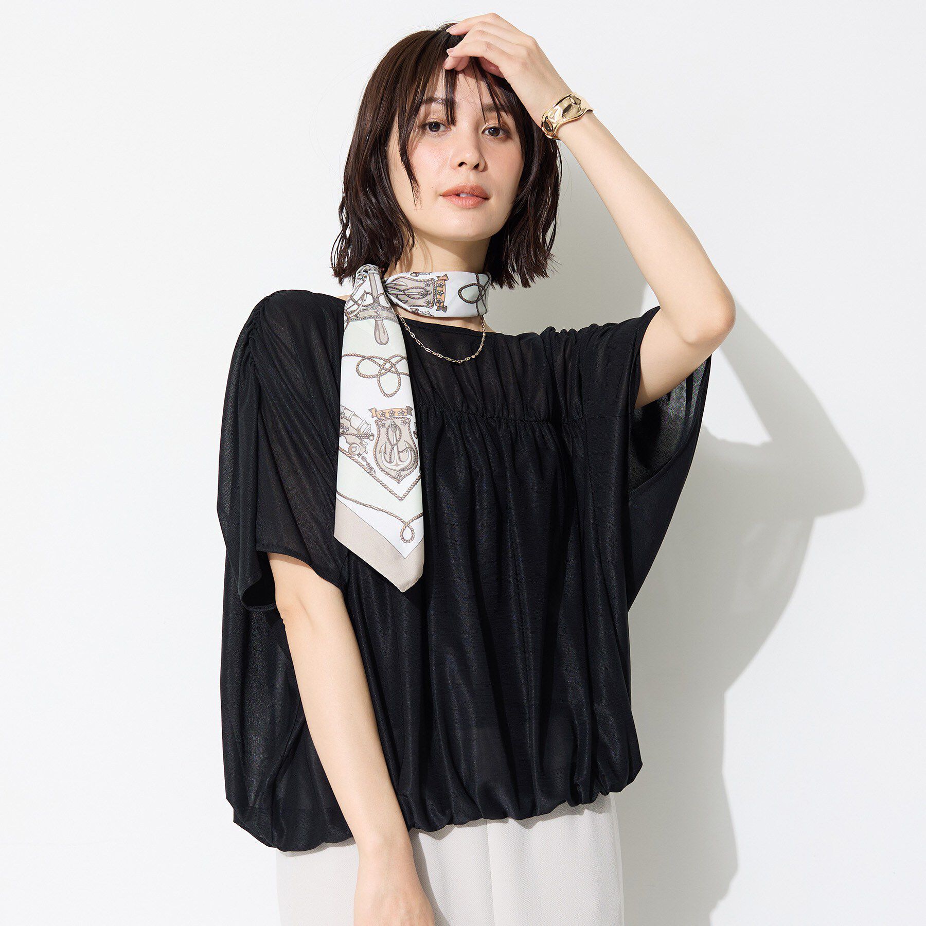INDIVI「【洗える／体型カバー】シャーリングシアートップス」|Tシャツ・カットソー|