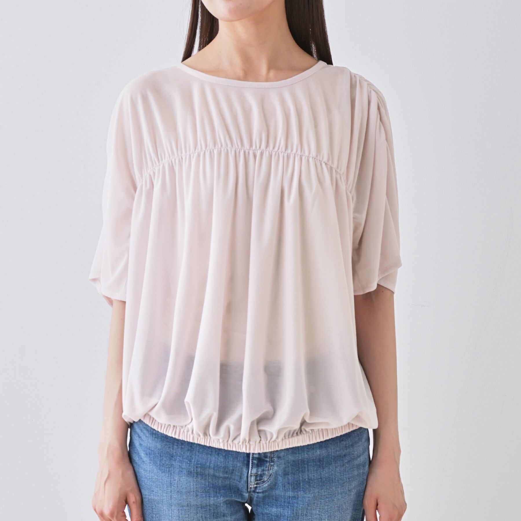 INDIVI「【洗える／体型カバー】シャーリングシアートップス」|Tシャツ・カットソー|