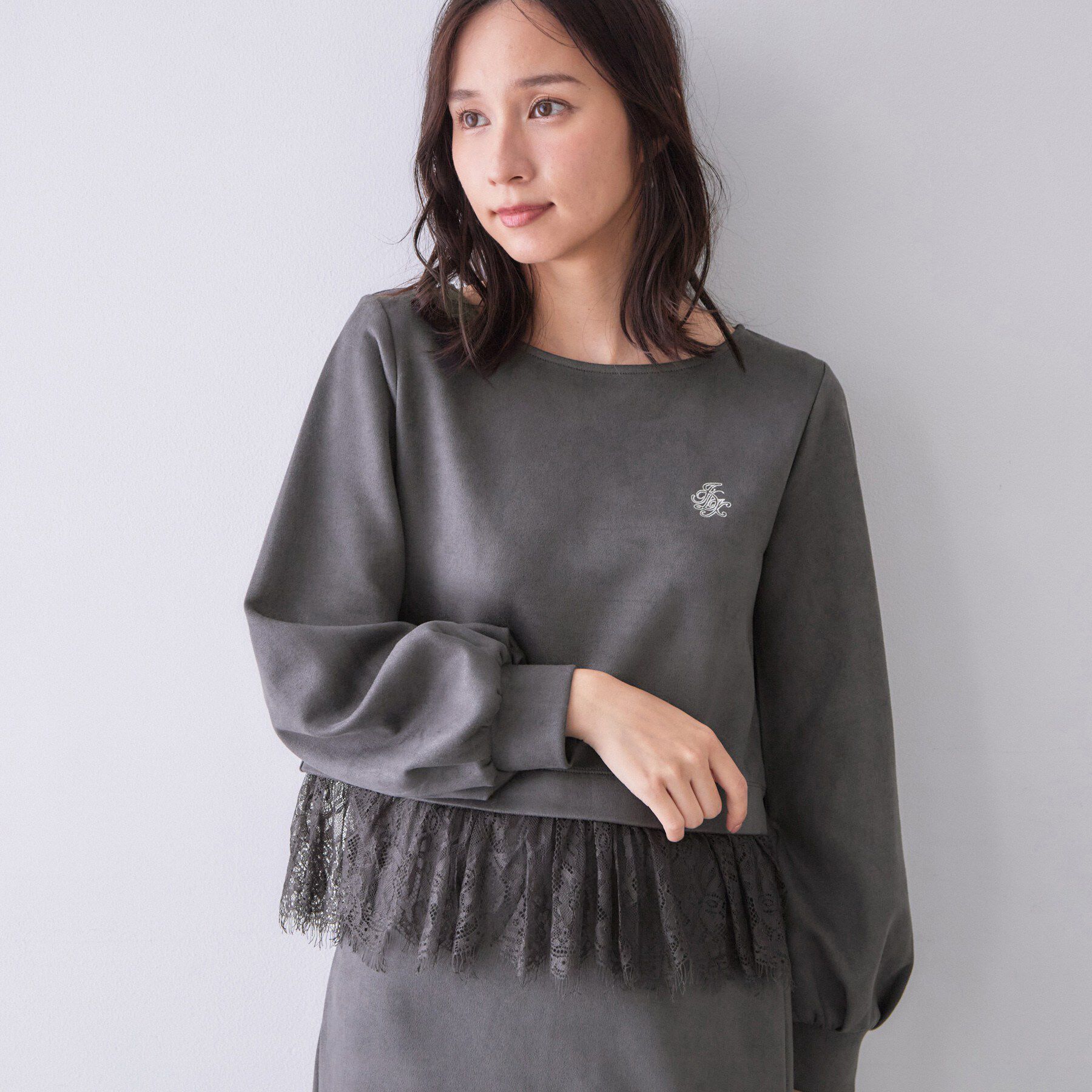 index「スウェード裾レーストップス【洗濯機OK】」|Tシャツ・カットソー|