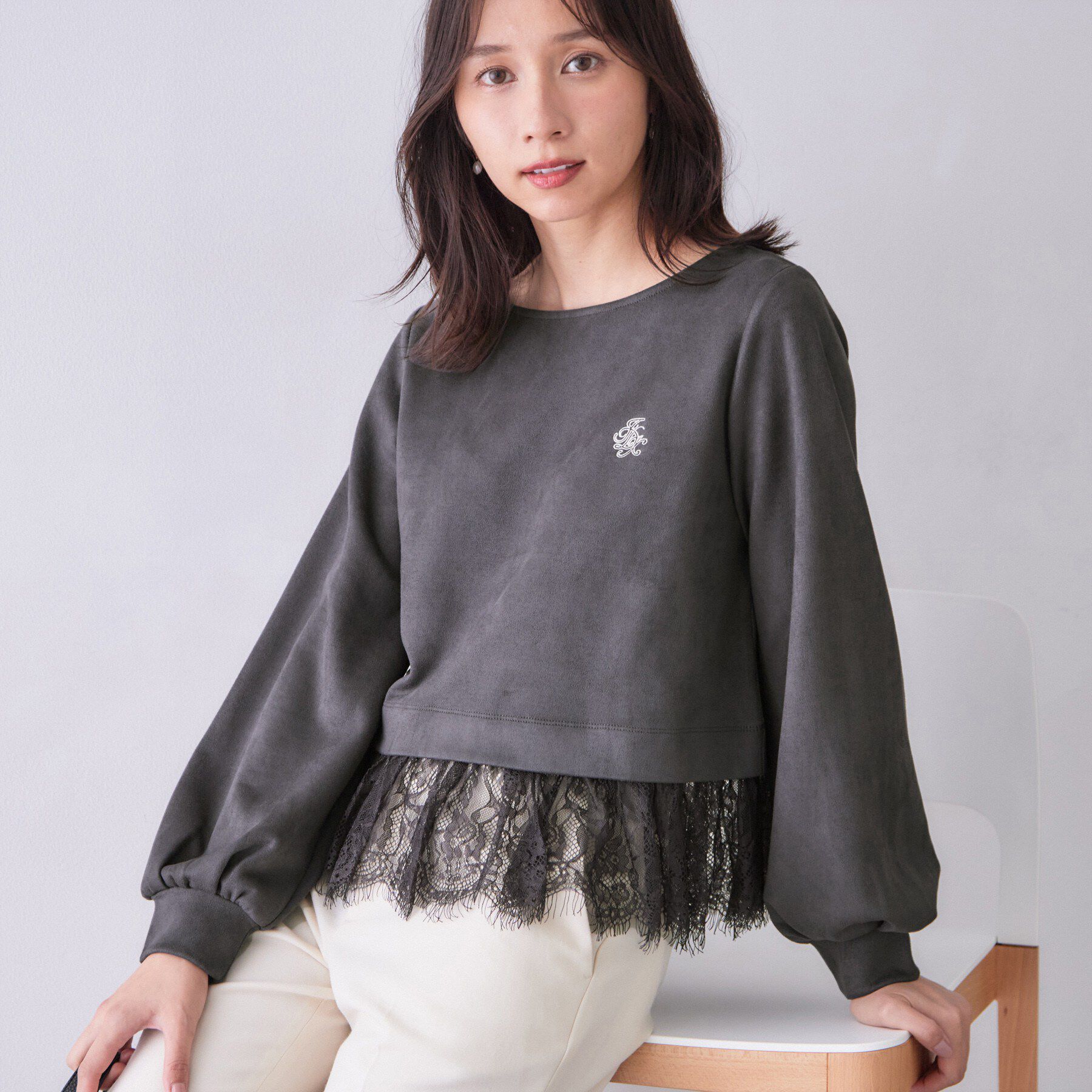 index「スウェード裾レーストップス【洗濯機OK】」|Tシャツ・カットソー|