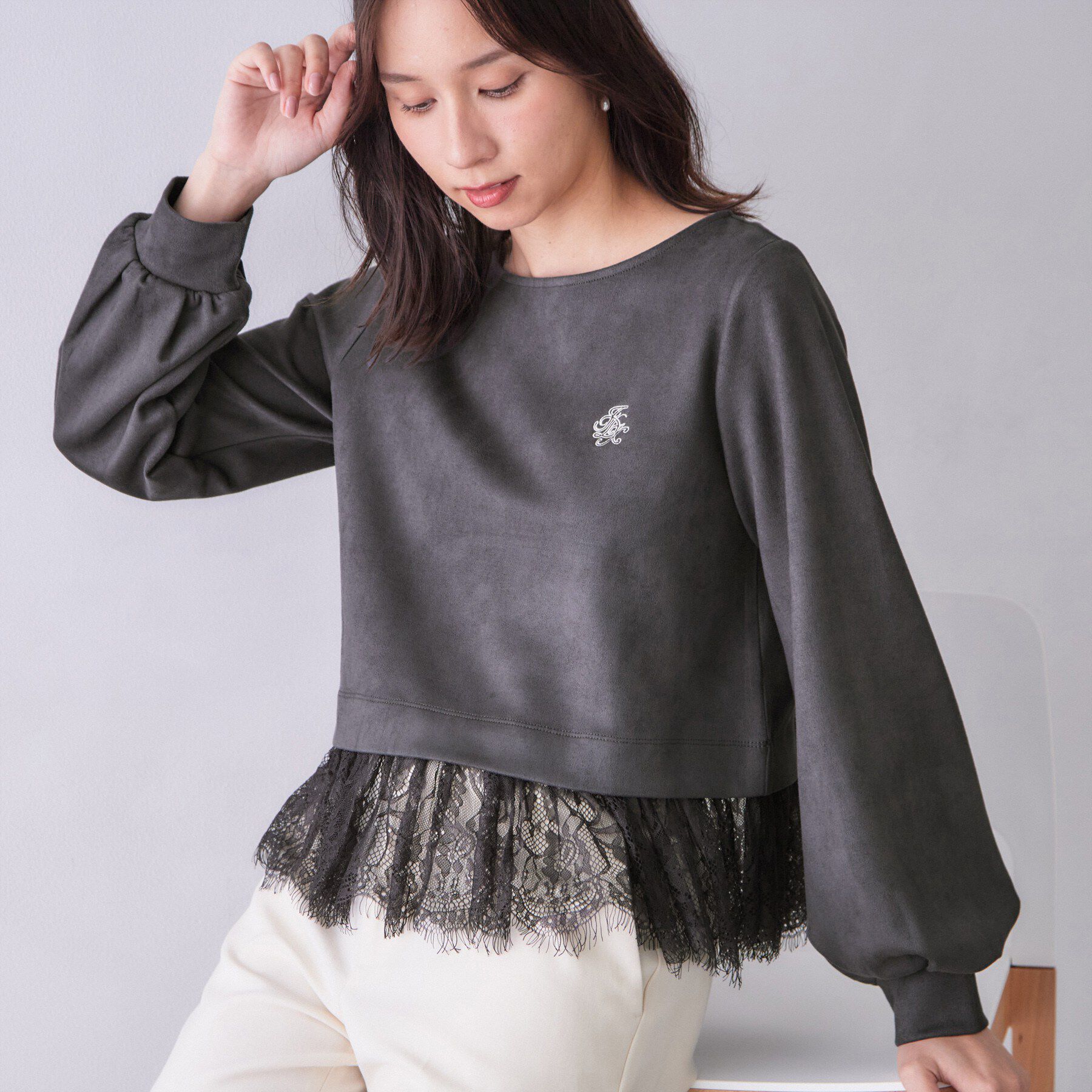 index「スウェード裾レーストップス【洗濯機OK】」|Tシャツ・カットソー|