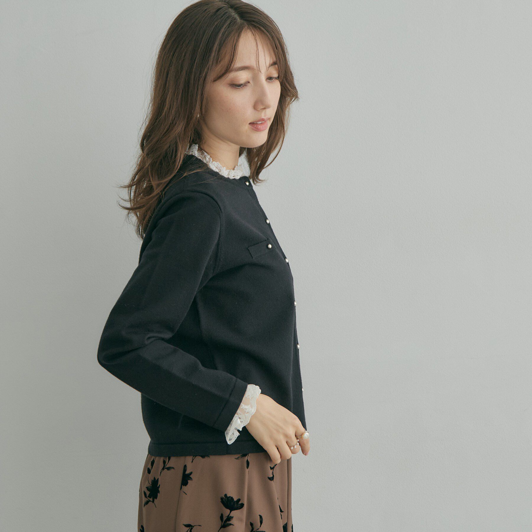 Couture broach「【一枚で華やぐ】レースフリル カーディガン」|カーディガン|