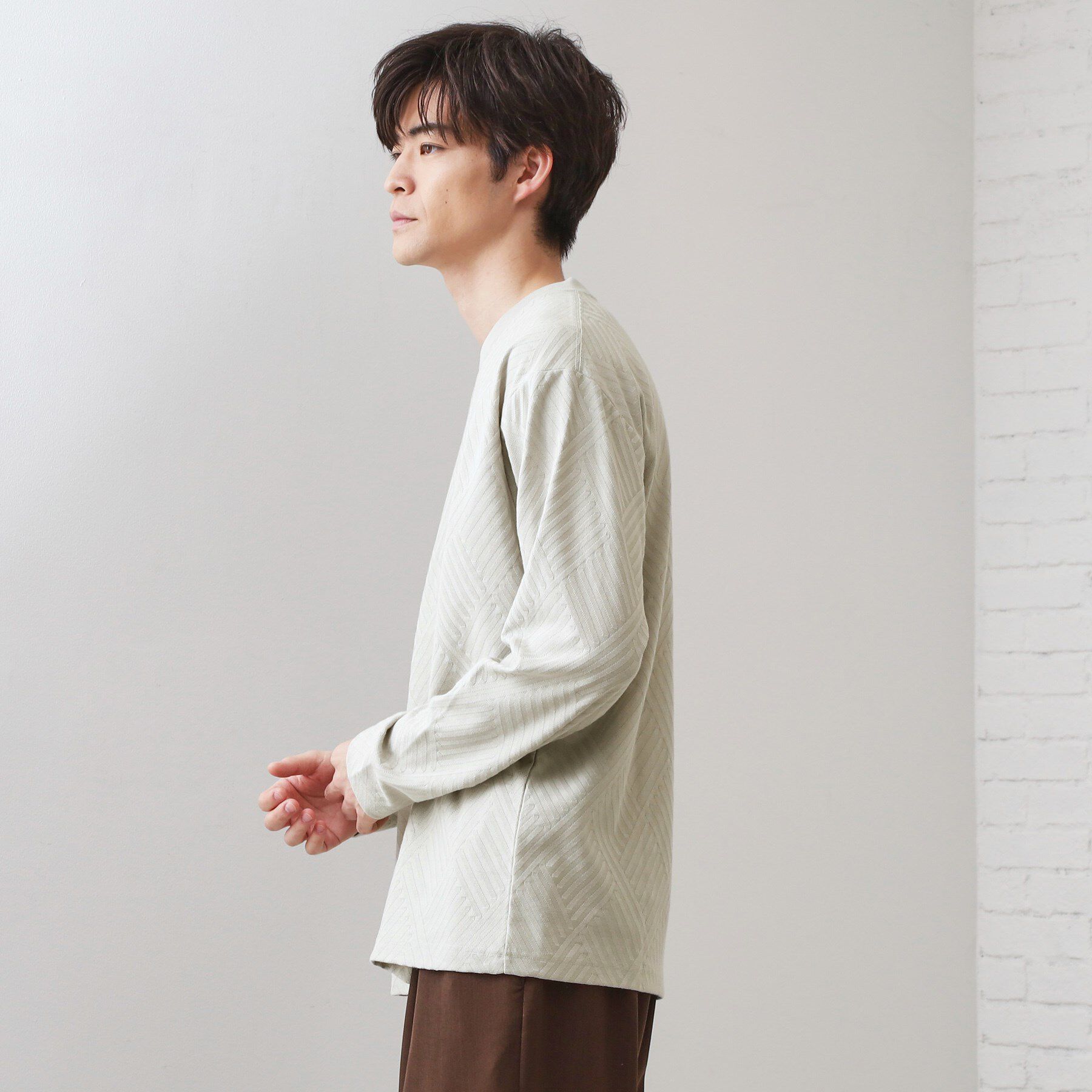 THE SHOP TK「リンクスジャカード長袖Tシャツ【サスティナブル素材使用/洗濯機OK】」|Tシャツ・カットソー|