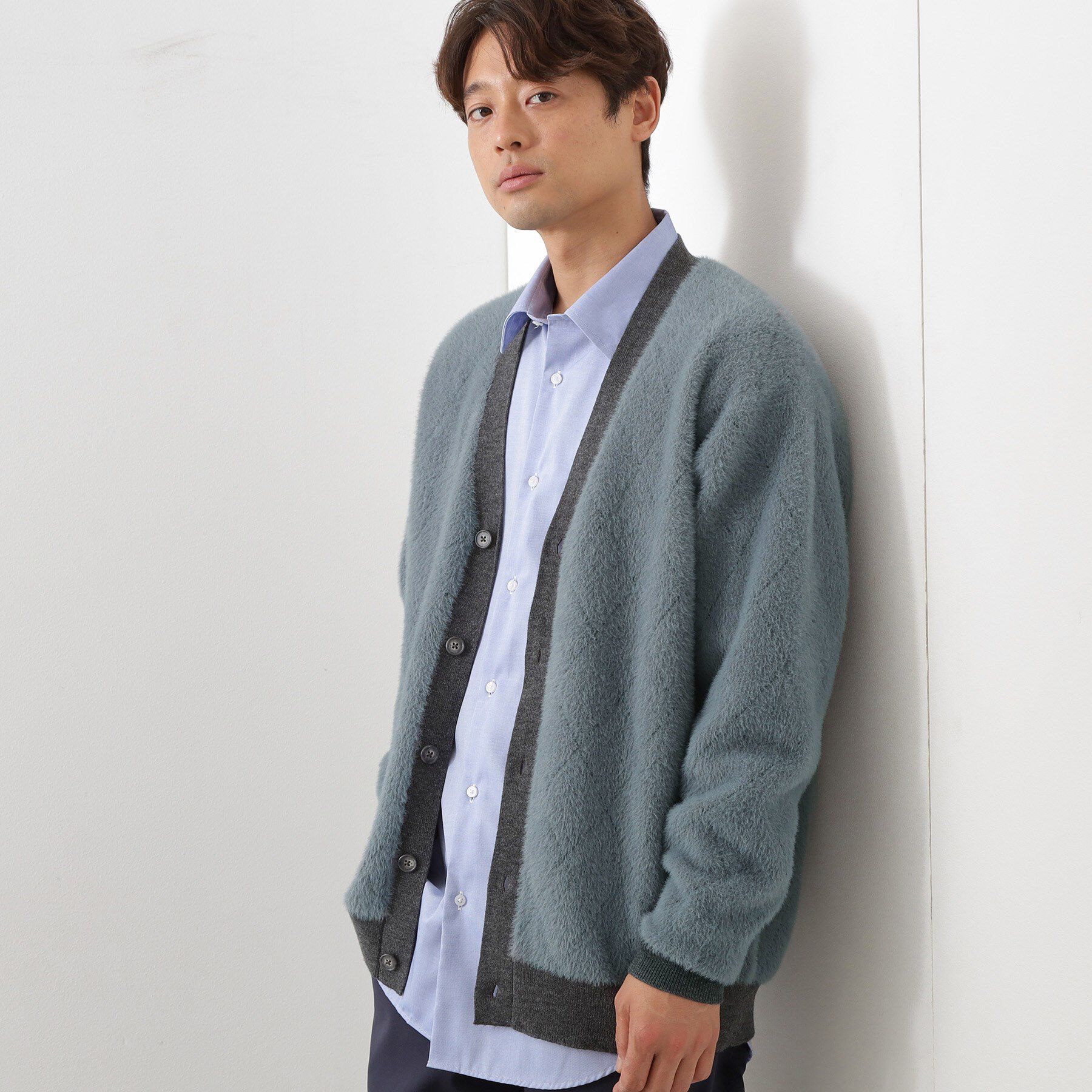 THE SHOP TK「配色シャギーニットカーディガン ユニセックスでおすすめ！」|カーディガン|ブルーグリーン(29