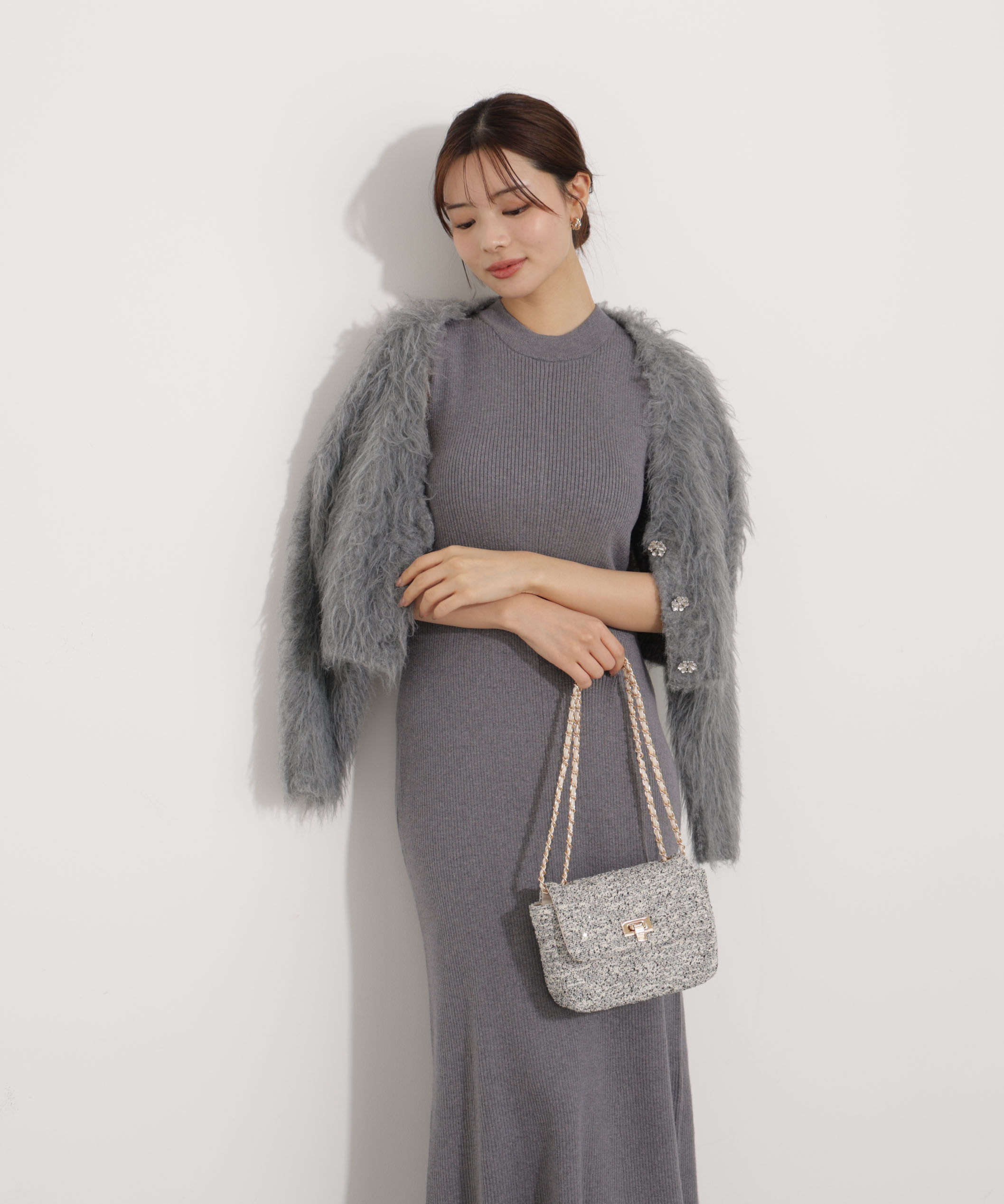 PROPORTION BODY DRESSING「シャギーカーデニットセットアップ 25AW」|ワンピース|グレー&times;グレー