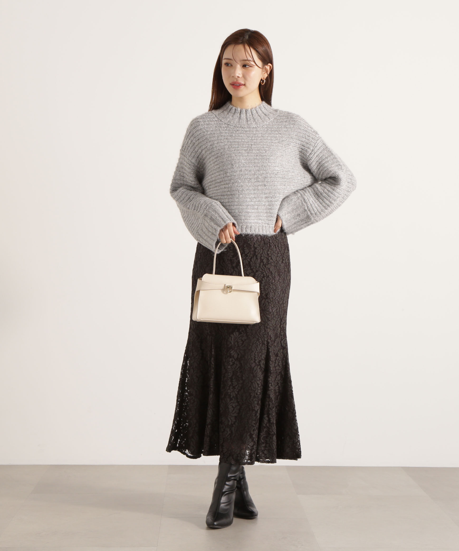 PROPORTION BODY DRESSING「ウールブレンドスタンドカラー畔ニット 25AW」|ニット・セーター|