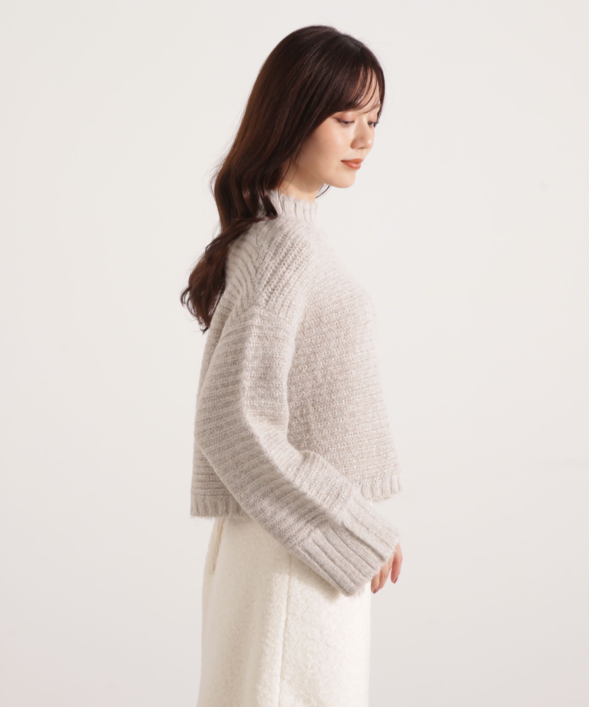 PROPORTION BODY DRESSING「ウールブレンドスタンドカラー畔ニット 25AW」|ニット・セーター|