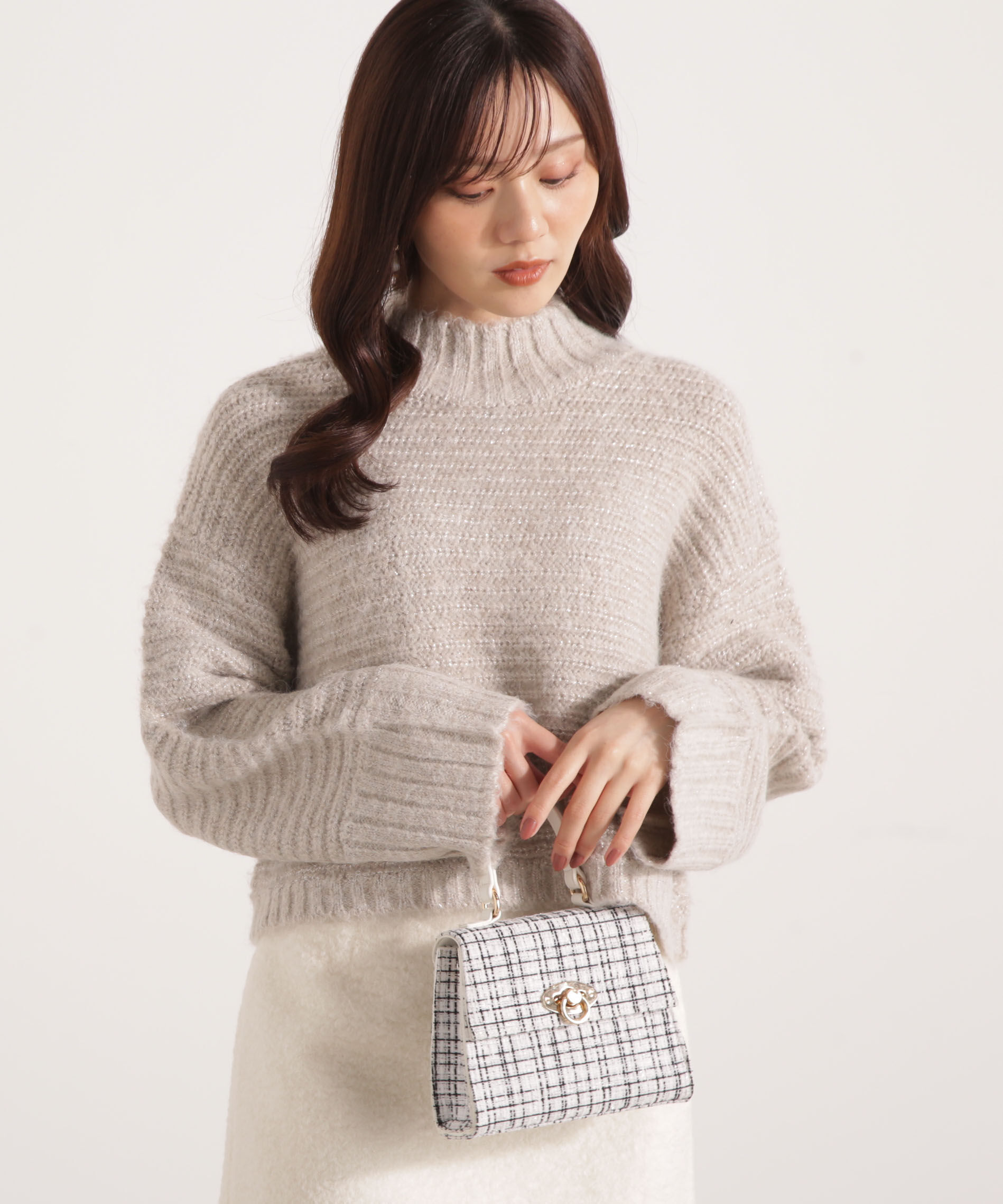 PROPORTION BODY DRESSING「ウールブレンドスタンドカラー畔ニット 25AW」|ニット・セーター|