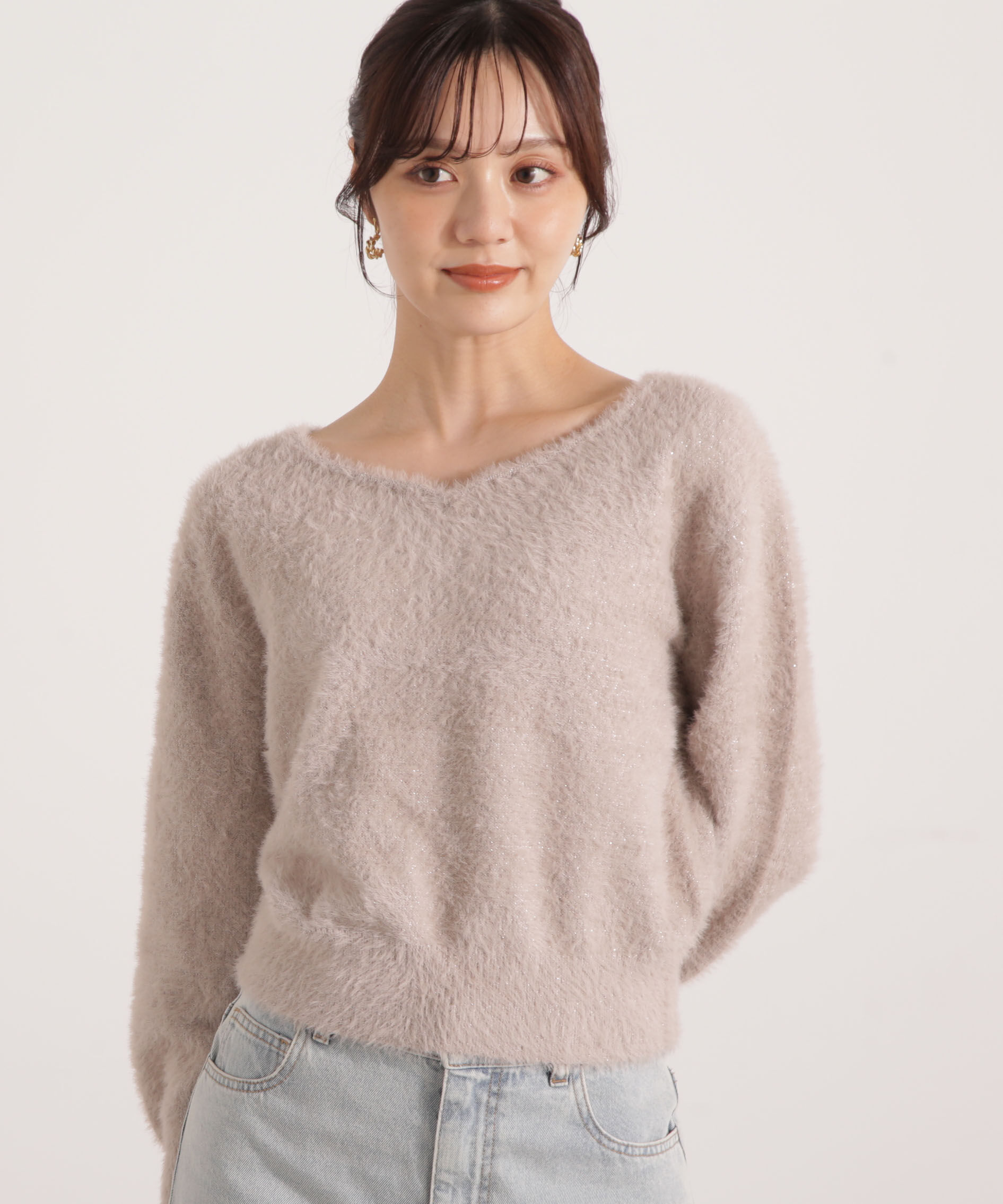 PROPORTION BODY DRESSING「ミニシャギーハートネックニット 25AW」|ニット・セーター|ラメベージュ