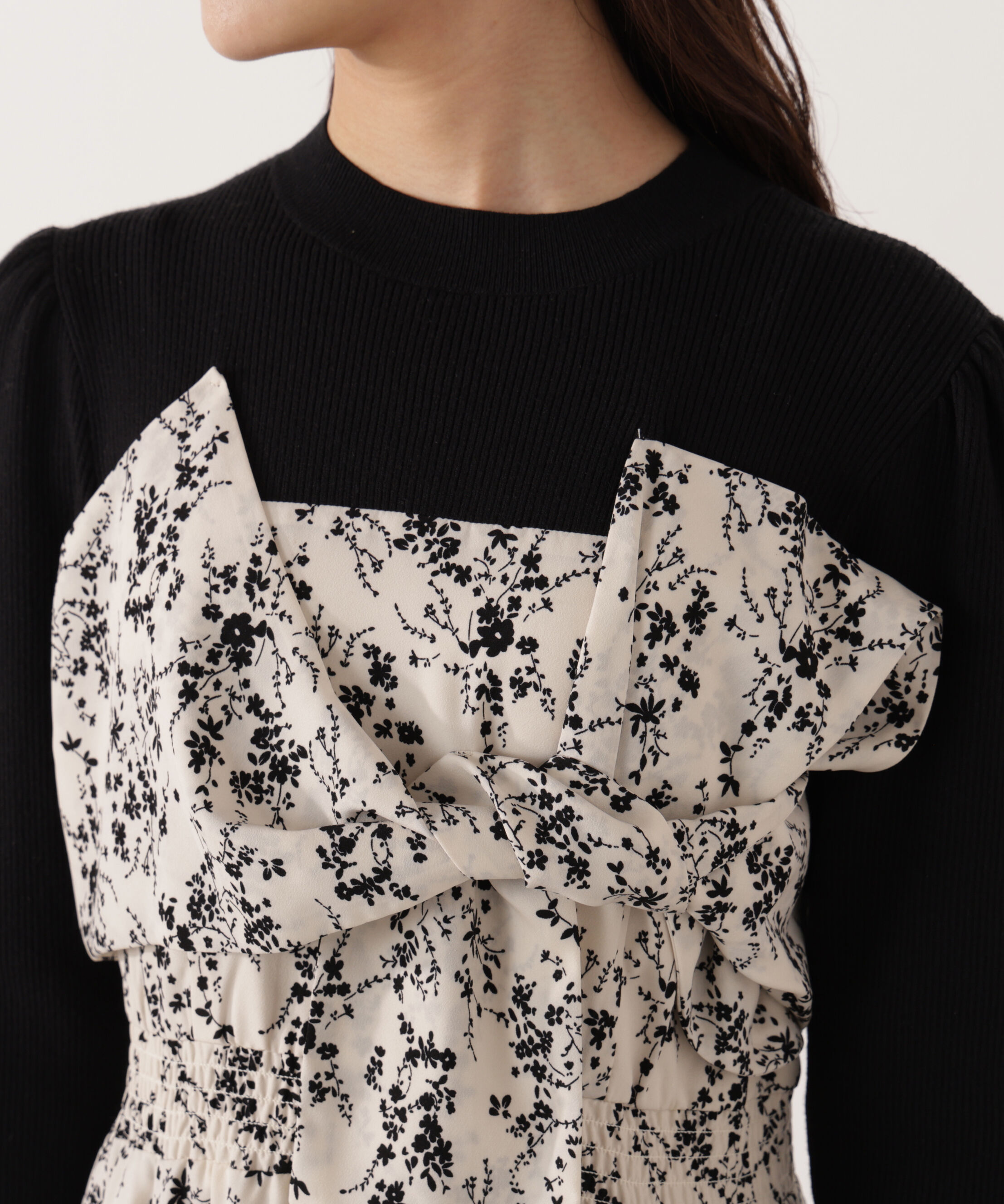 PROPORTION BODY DRESSING「フロントリボン花柄ドッキングワンピース　26SS」|ワンピース|