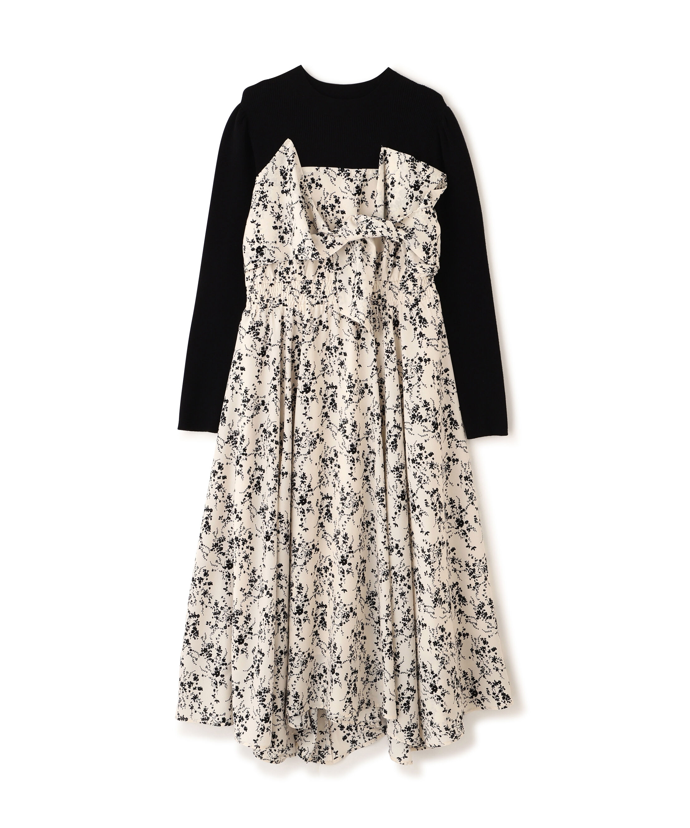 PROPORTION BODY DRESSING「フロントリボン花柄ドッキングワンピース　26SS」|ワンピース|