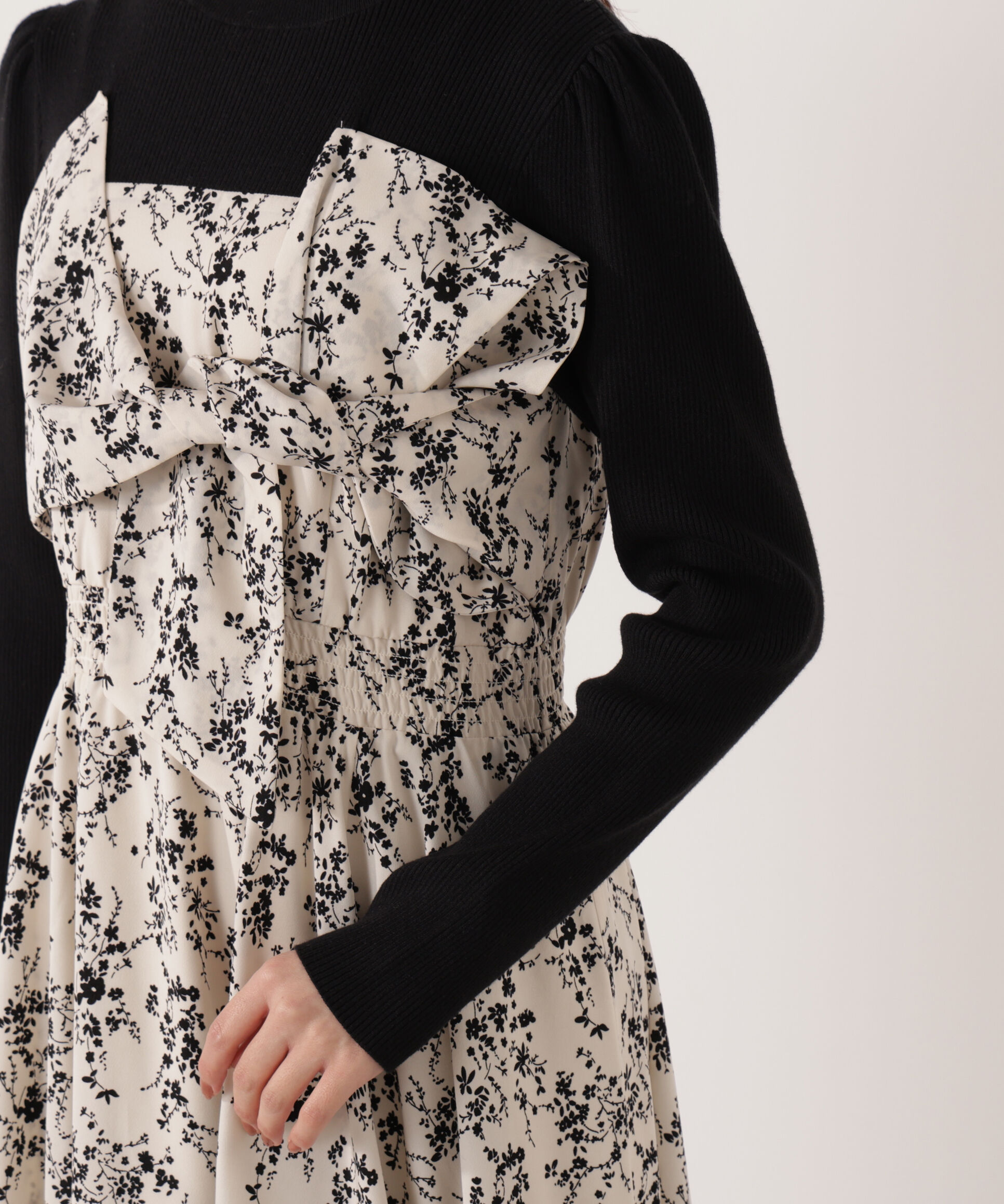 PROPORTION BODY DRESSING「フロントリボン花柄ドッキングワンピース　26SS」|ワンピース|