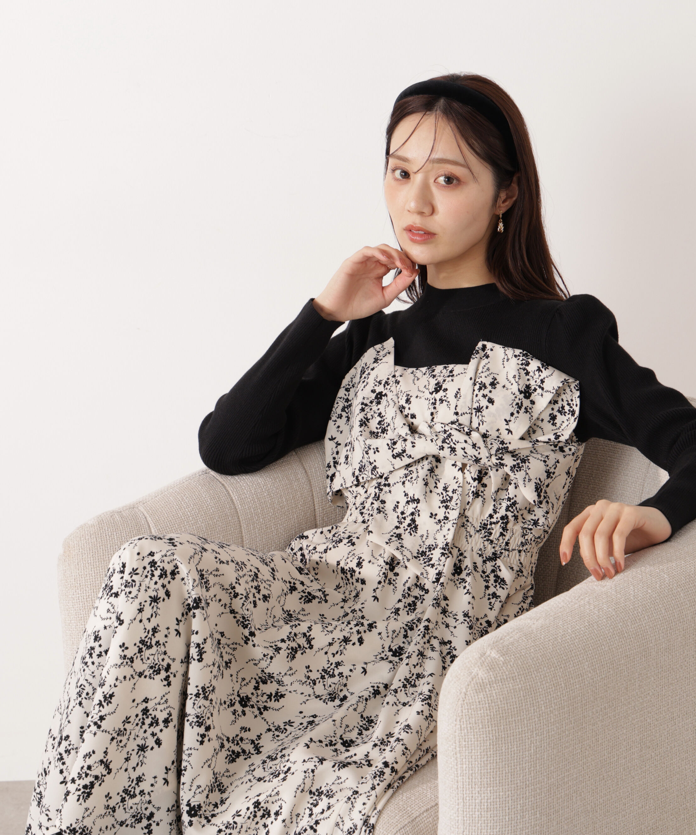 PROPORTION BODY DRESSING「フロントリボン花柄ドッキングワンピース　26SS」|ワンピース|