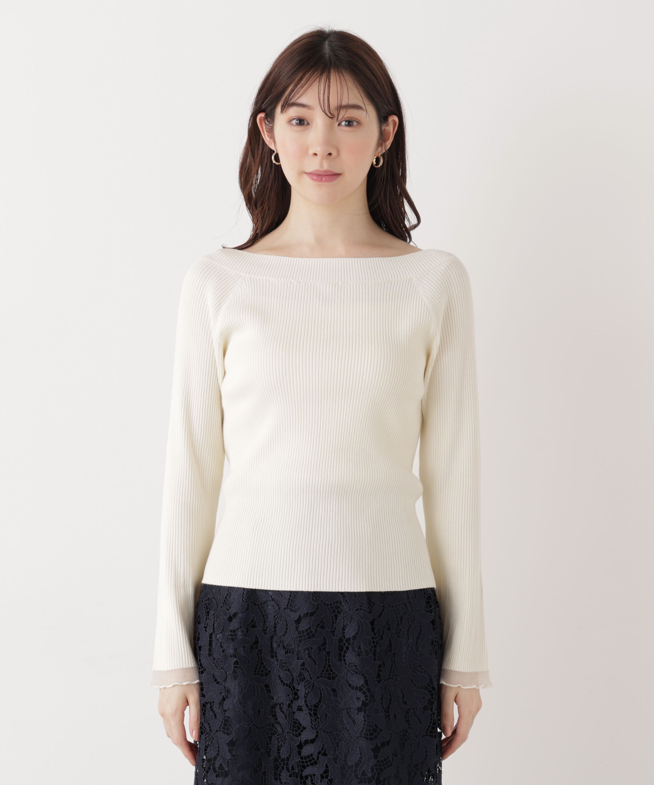 PROPORTION BODY DRESSING「シアー切り替えボートネックニット　26SS」|ニット・セーター|