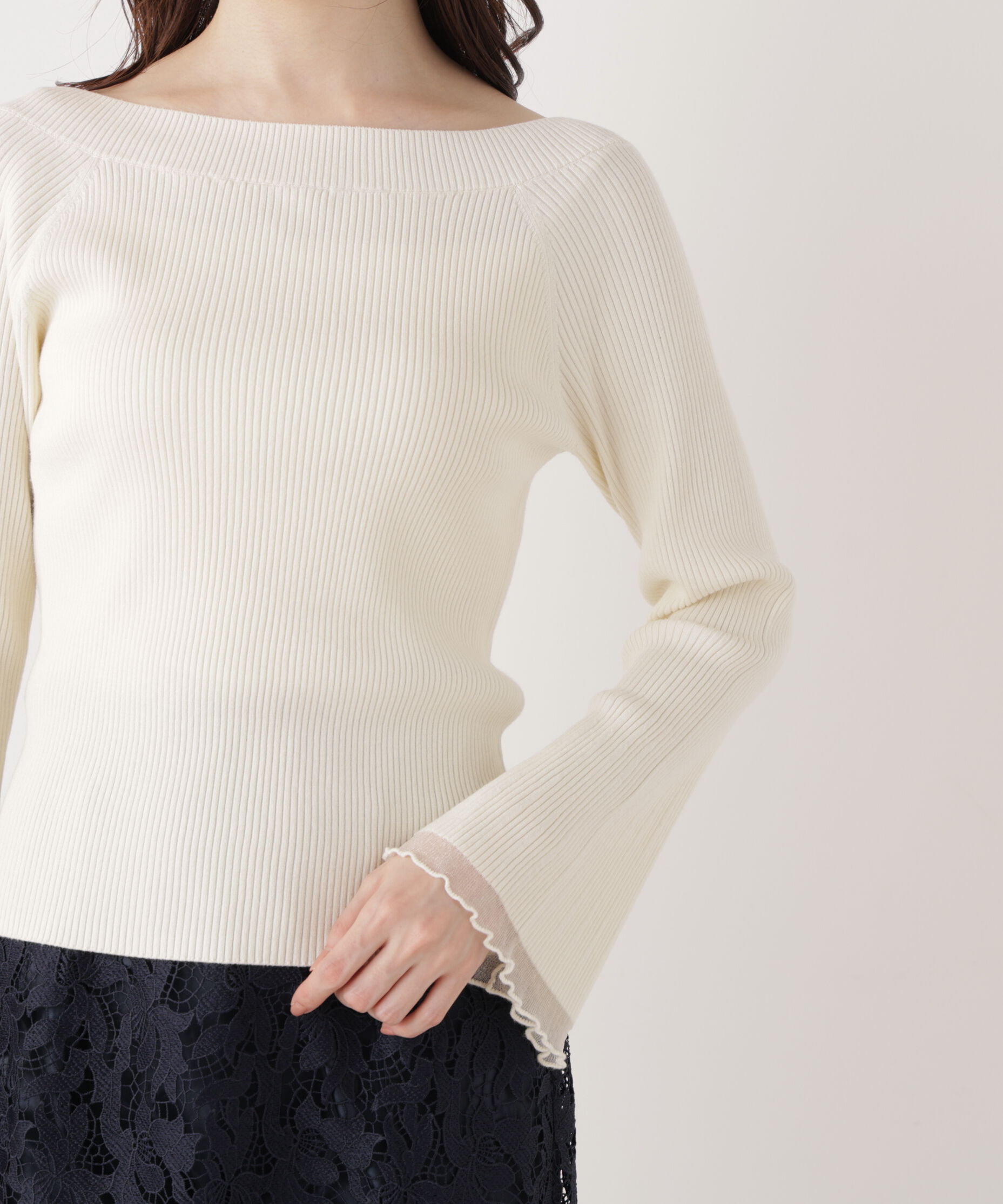 PROPORTION BODY DRESSING「シアー切り替えボートネックニット　26SS」|ニット・セーター|