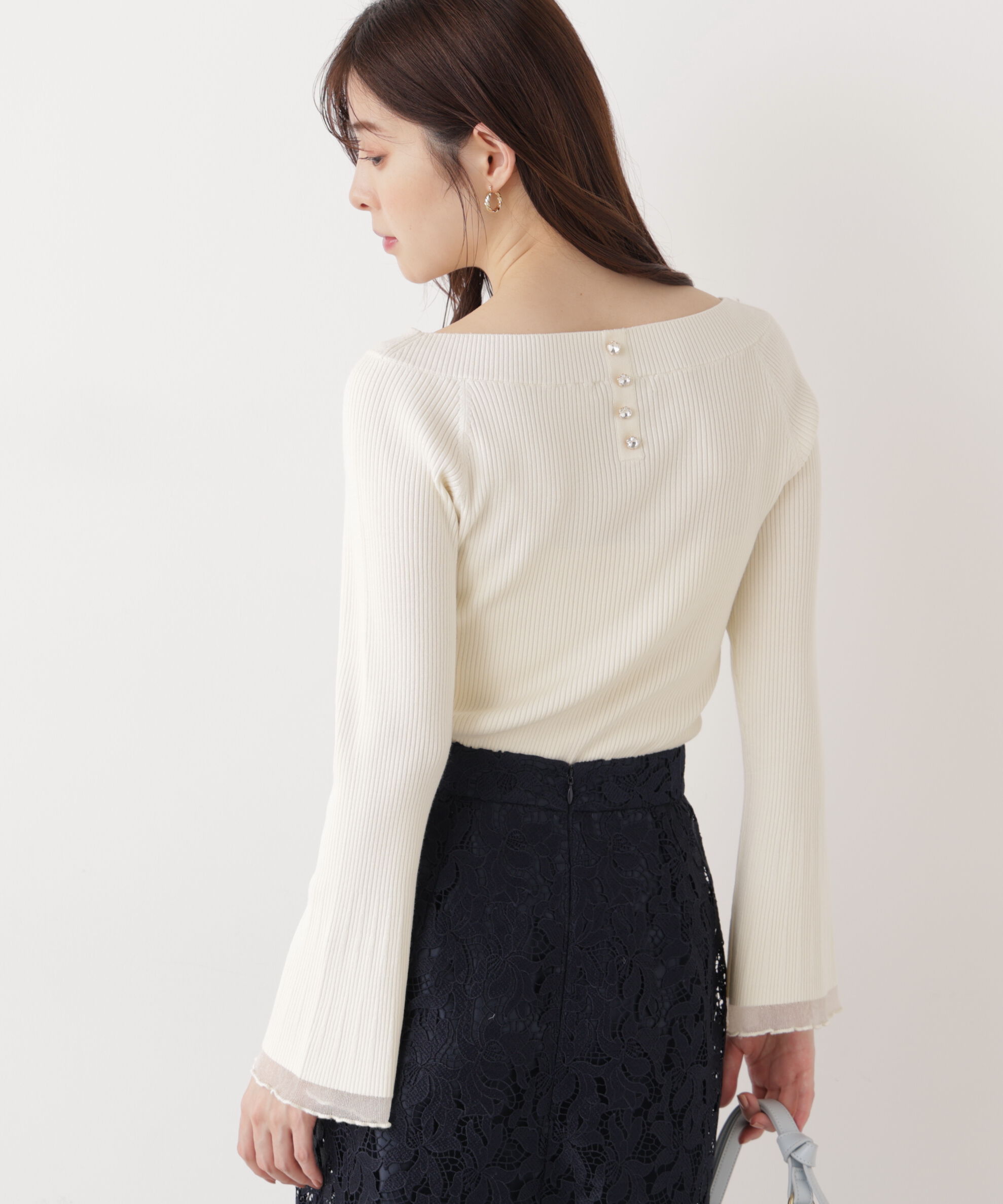 PROPORTION BODY DRESSING「シアー切り替えボートネックニット　26SS」|ニット・セーター|
