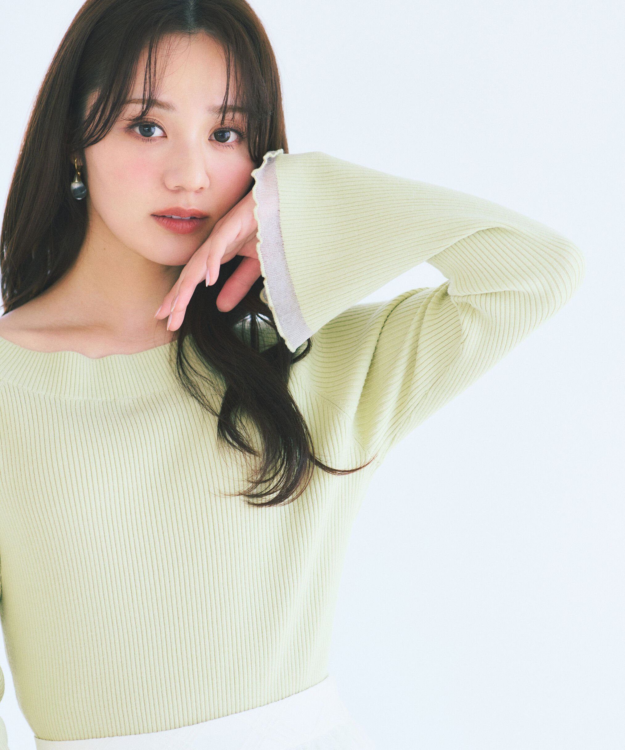 PROPORTION BODY DRESSING「シアー切り替えボートネックニット　26SS」|ニット・セーター|イエロー