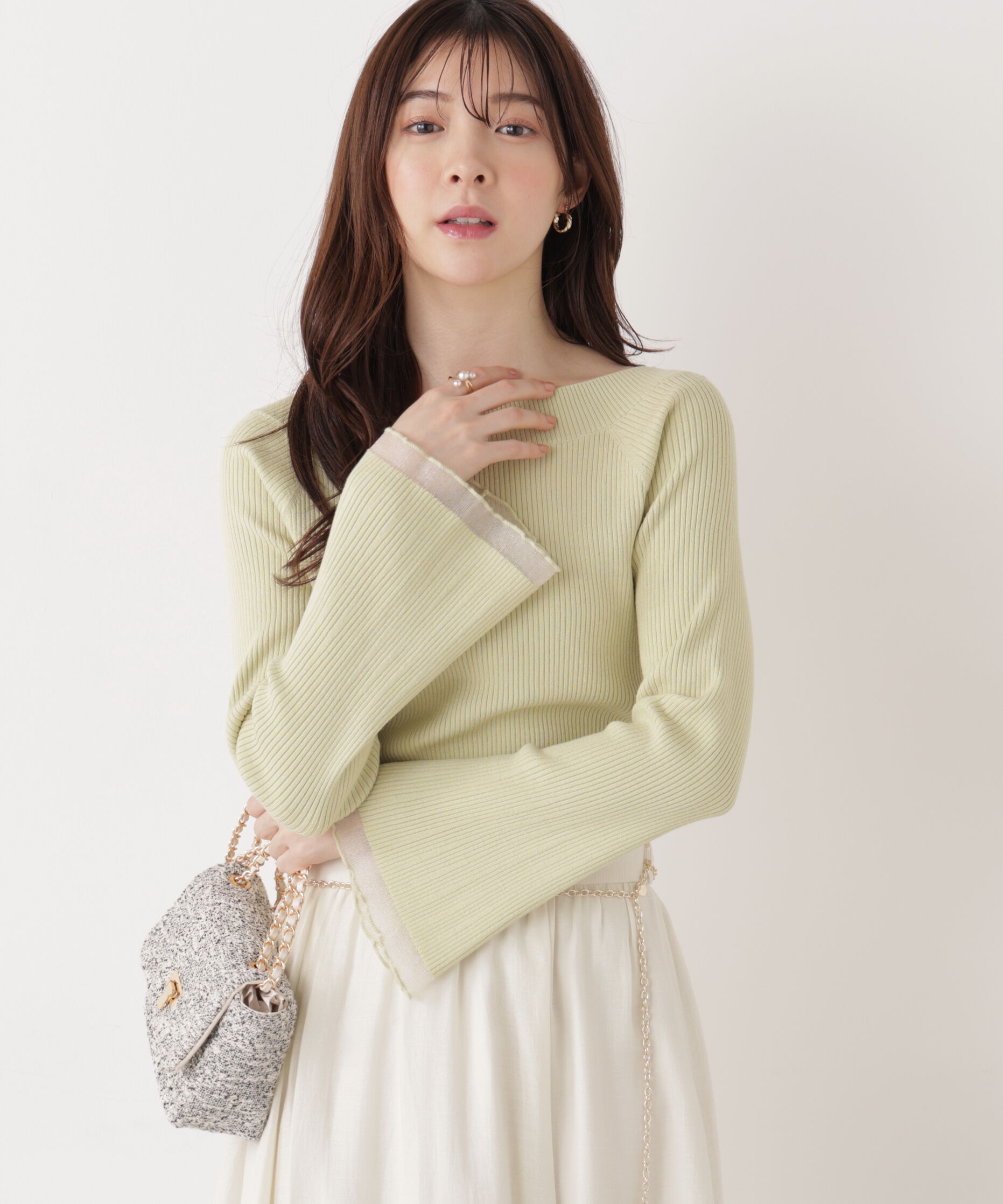 PROPORTION BODY DRESSING「シアー切り替えボートネックニット　26SS」|ニット・セーター|