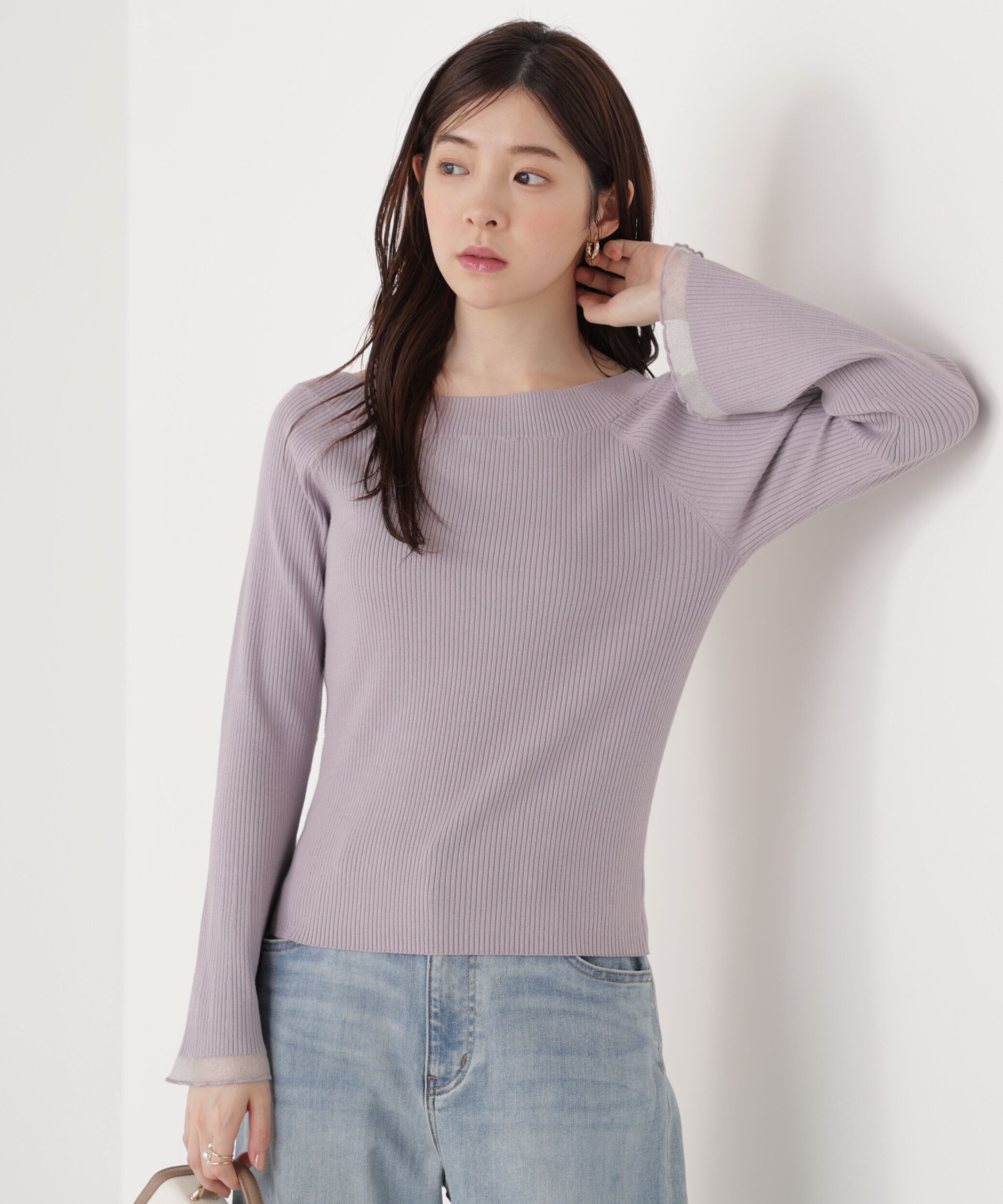 PROPORTION BODY DRESSING「シアー切り替えボートネックニット　26SS」|ニット・セーター|ラベンダー