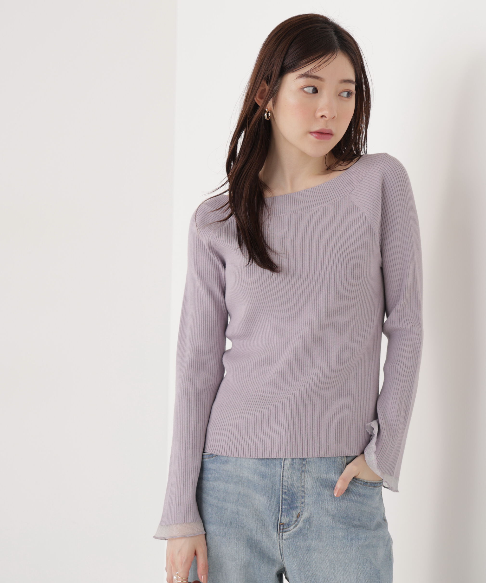 PROPORTION BODY DRESSING「シアー切り替えボートネックニット　26SS」|ニット・セーター|