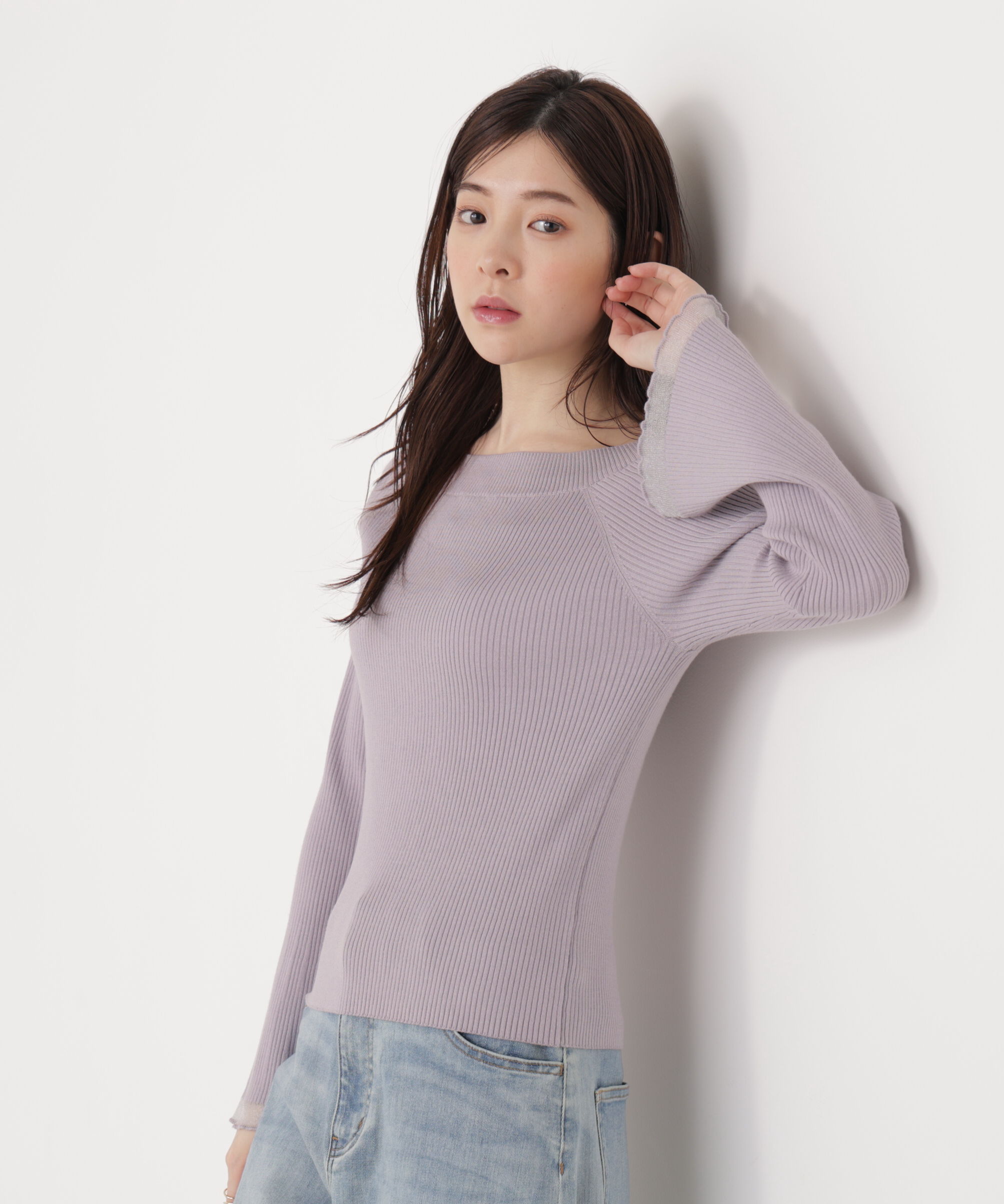 PROPORTION BODY DRESSING「シアー切り替えボートネックニット　26SS」|ニット・セーター|