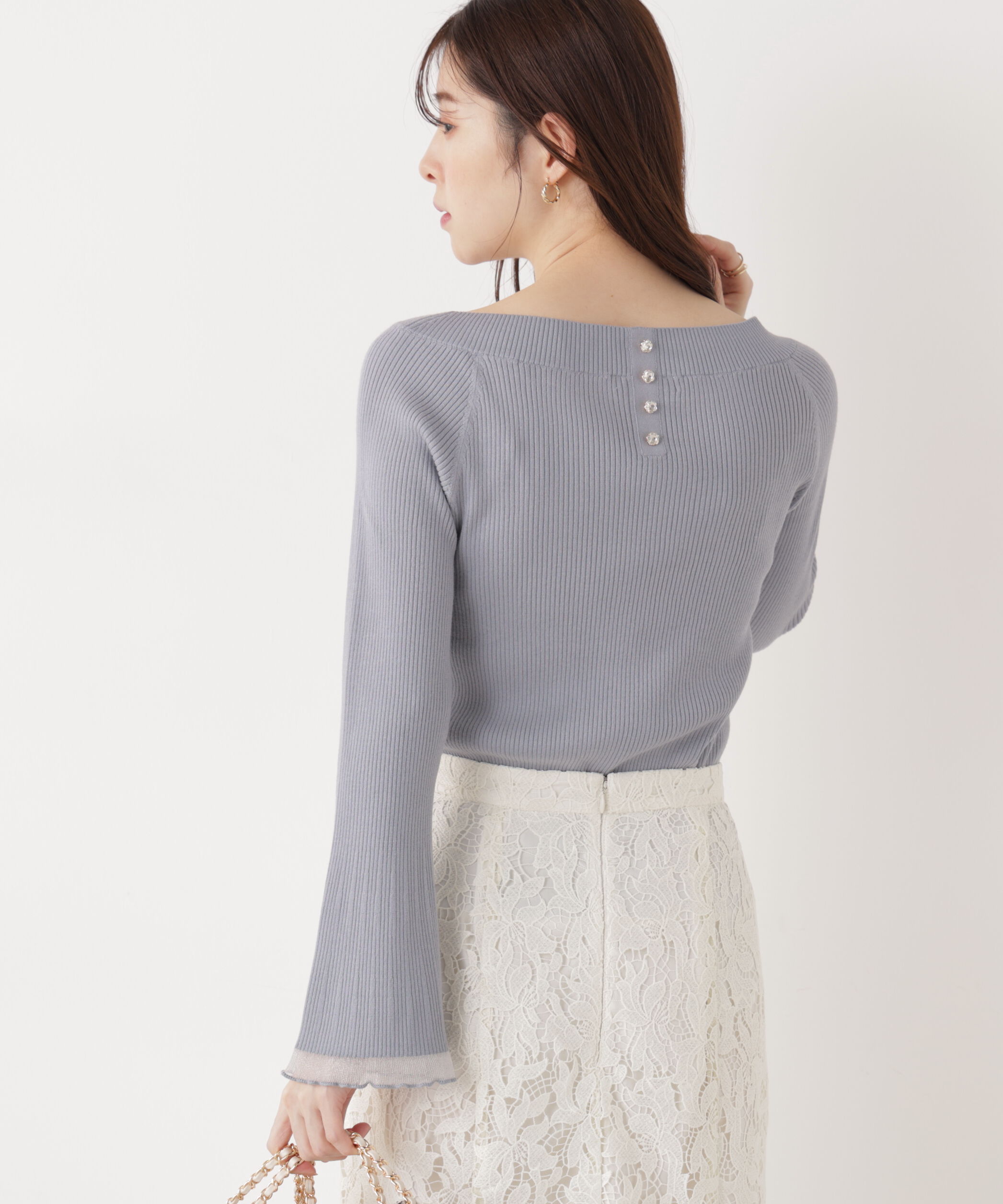 PROPORTION BODY DRESSING「シアー切り替えボートネックニット　26SS」|ニット・セーター|