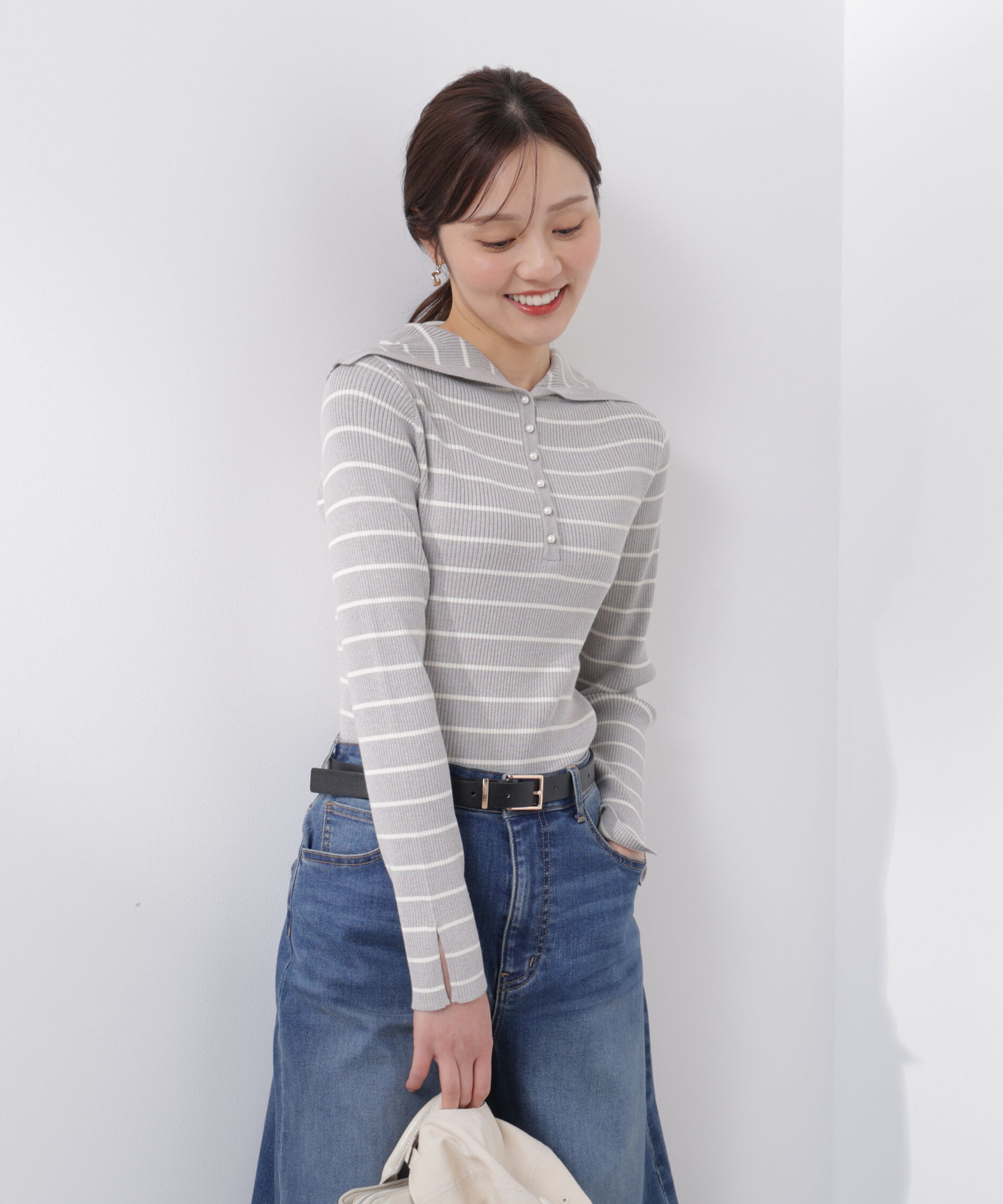 PROPORTION BODY DRESSING「〈a/mie〉ビッグカラーリブニット　　26SS」|カーディガン|