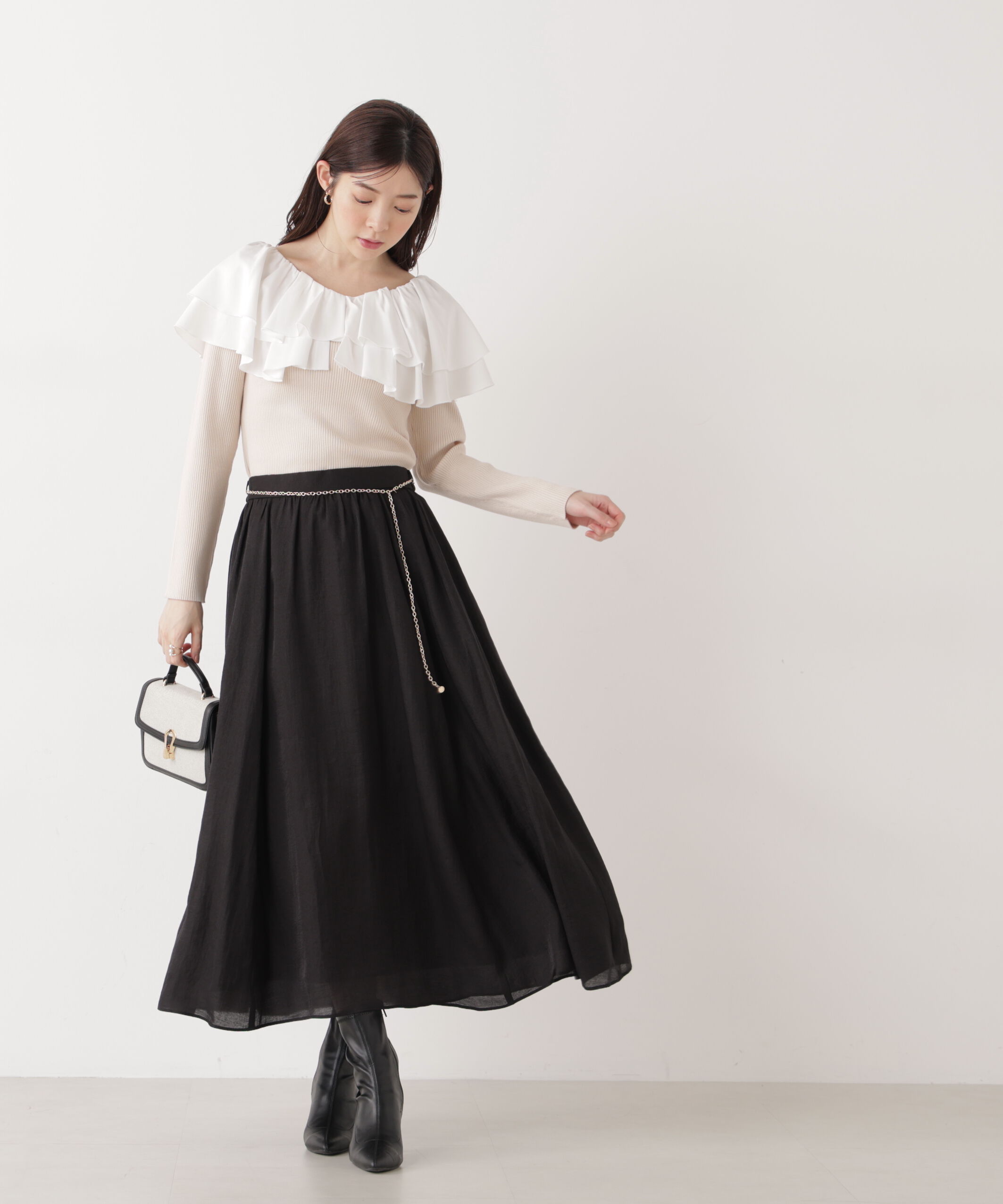 PROPORTION BODY DRESSING「チェーン付きギャザースカート　26SS」|スカート|ブラック