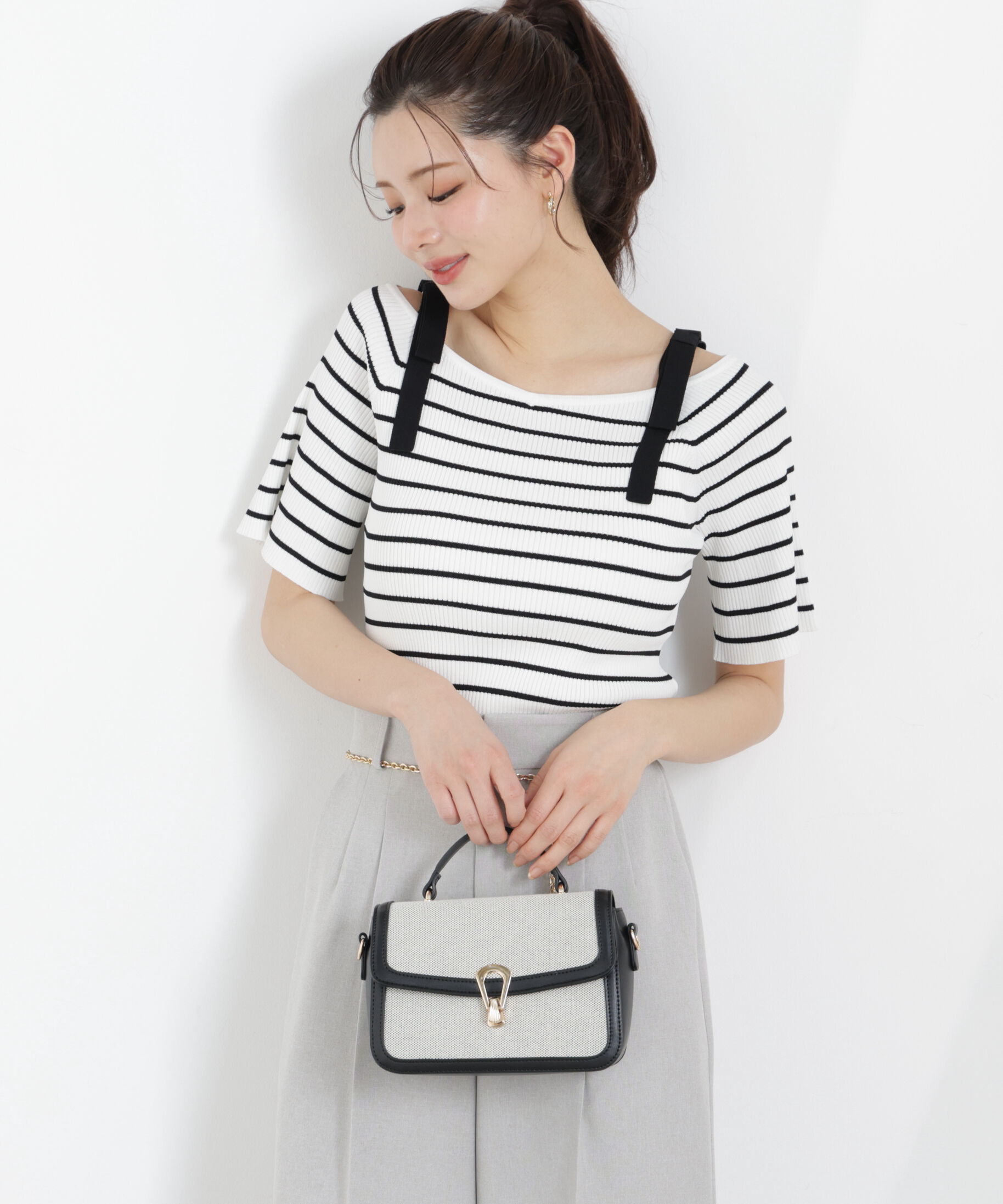 PROPORTION BODY DRESSING「＜ウォッシャブル/UV＞肩リボンオフショルニット　26SS」|ニット・セーター|