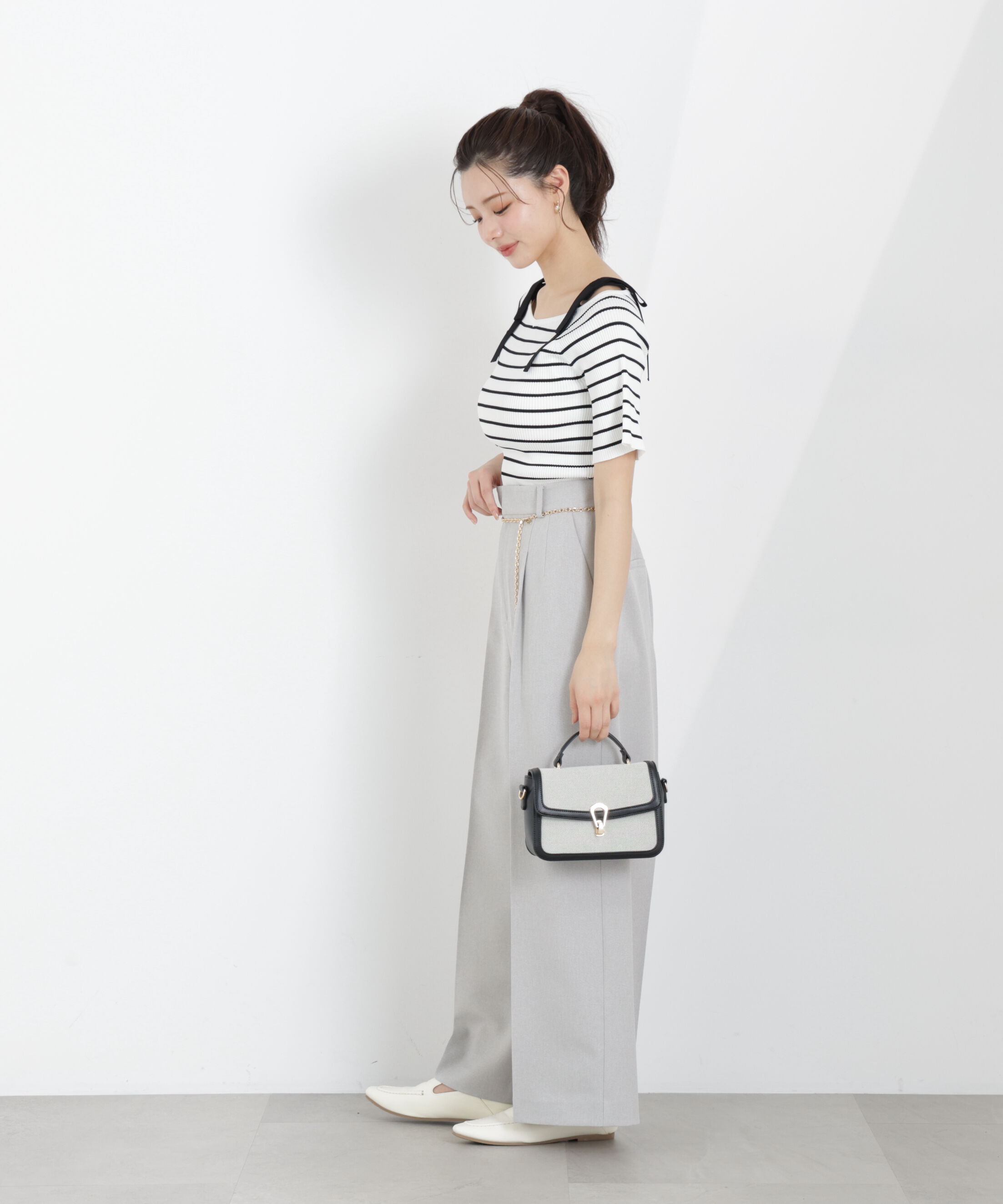 PROPORTION BODY DRESSING「＜ウォッシャブル/UV＞肩リボンオフショルニット　26SS」|ニット・セーター|