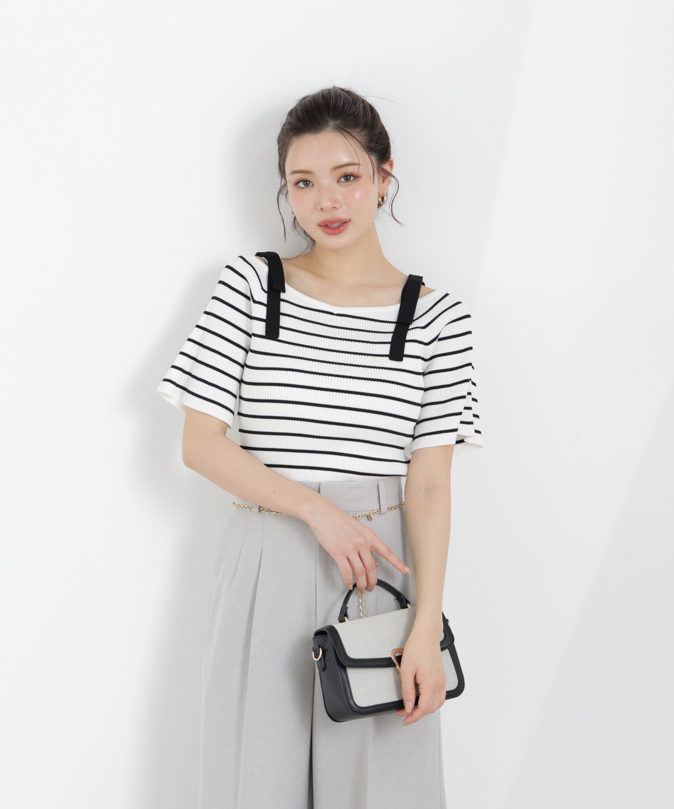 PROPORTION BODY DRESSING「＜ウォッシャブル/UV＞肩リボンオフショルニット　26SS」|ニット・セーター|