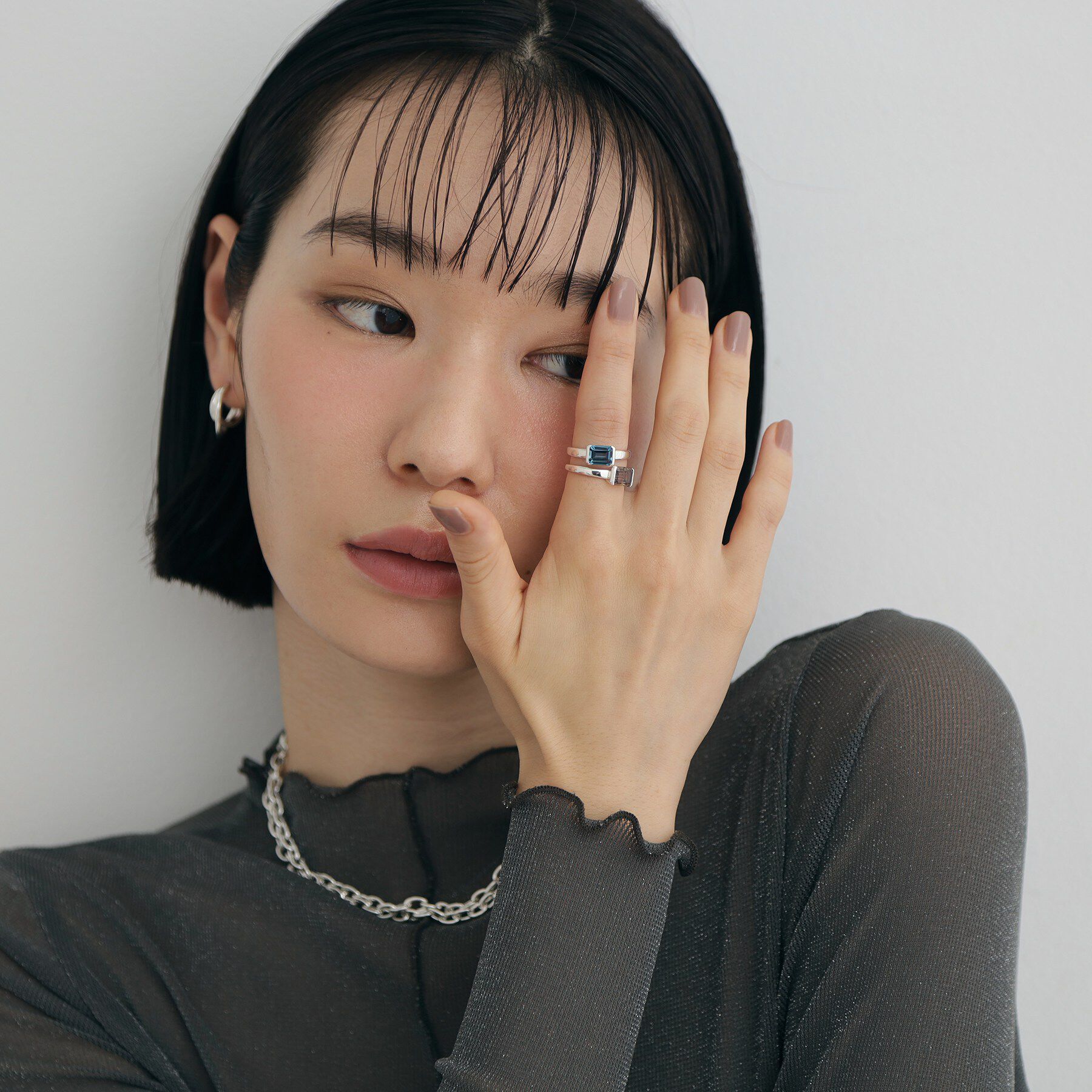 COCOSHNIK ONKITSCH「シルバー ブルートパーズ コーナーカットリング」|リング|