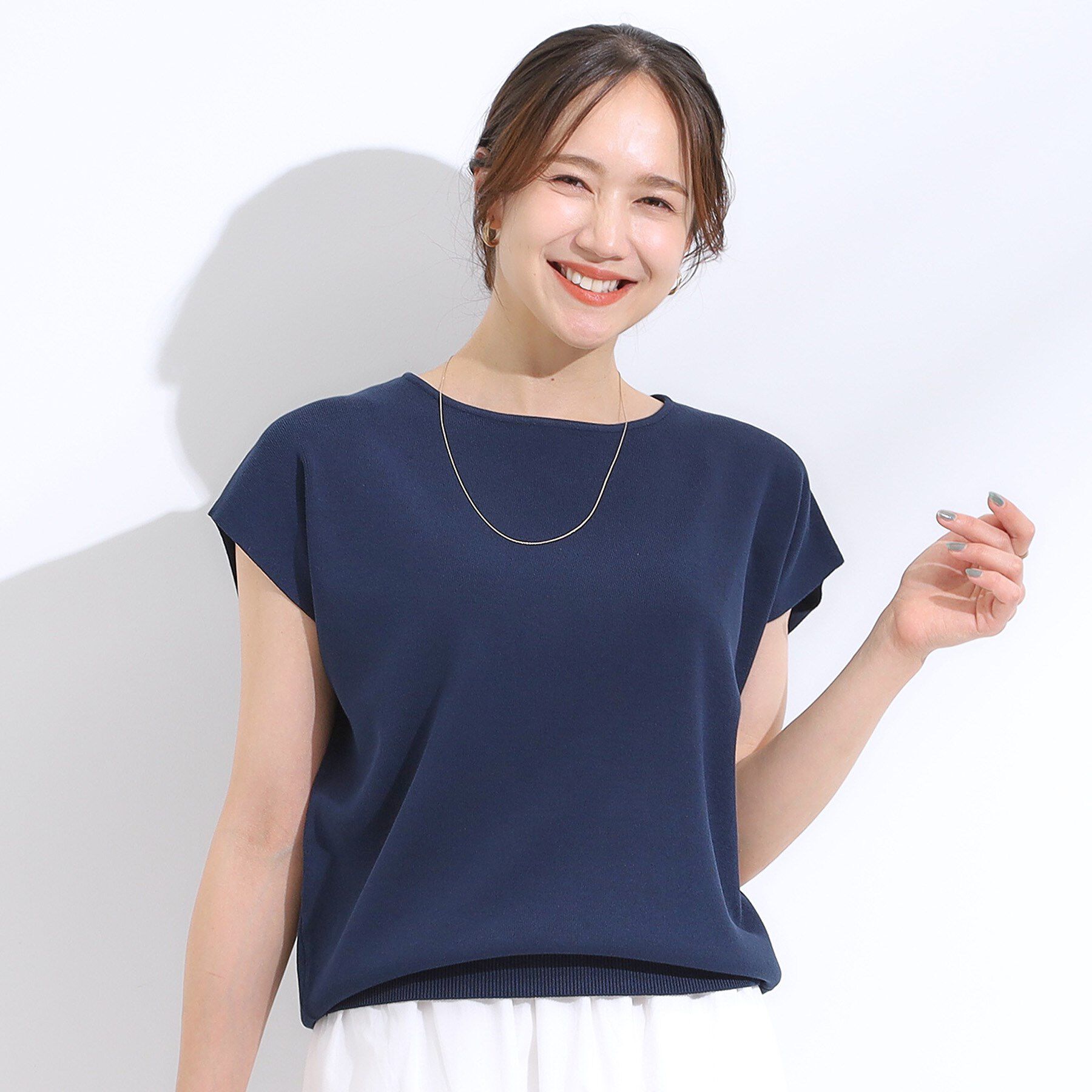SHOO･LA･RUE「【洗える/S-LL/ひんやり】さらりと好印象　総針フレンチスリーブニット」|ニット・セーター|