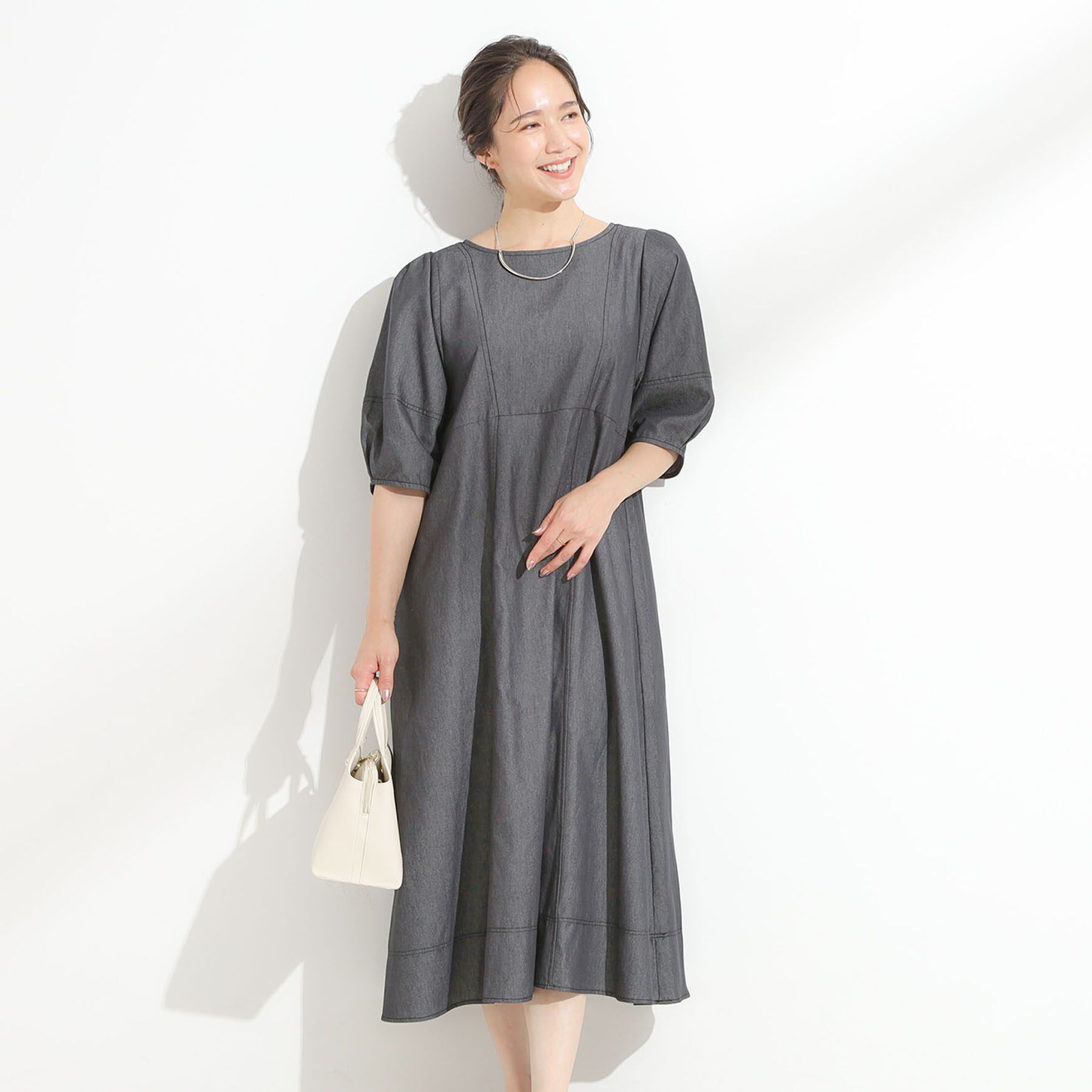 SHOO･LA･RUE「【S-LL】配色ステッチがアクセント デニムワンピース」|ワンピース|