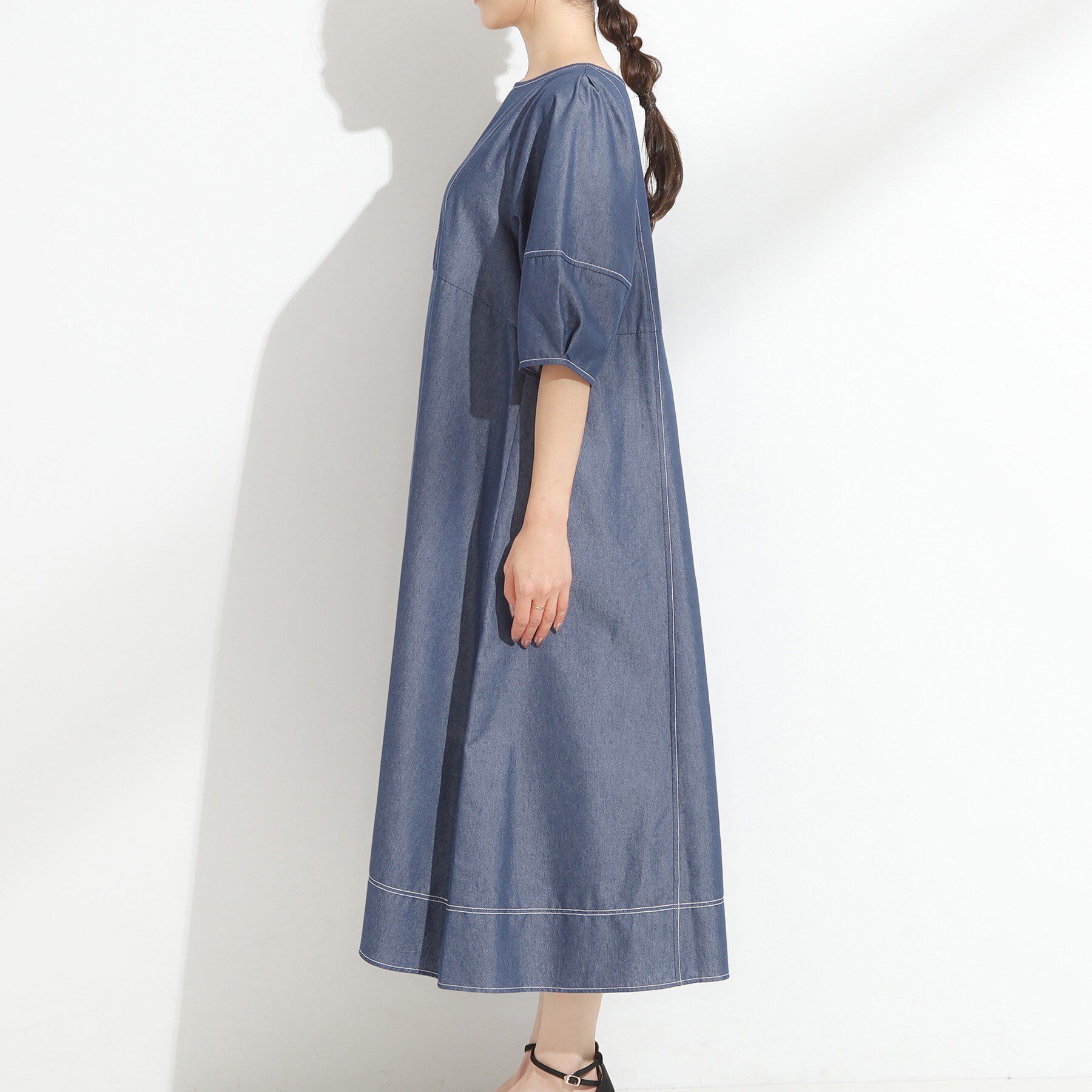 SHOO･LA･RUE「【S-LL】配色ステッチがアクセント デニムワンピース」|ワンピース|