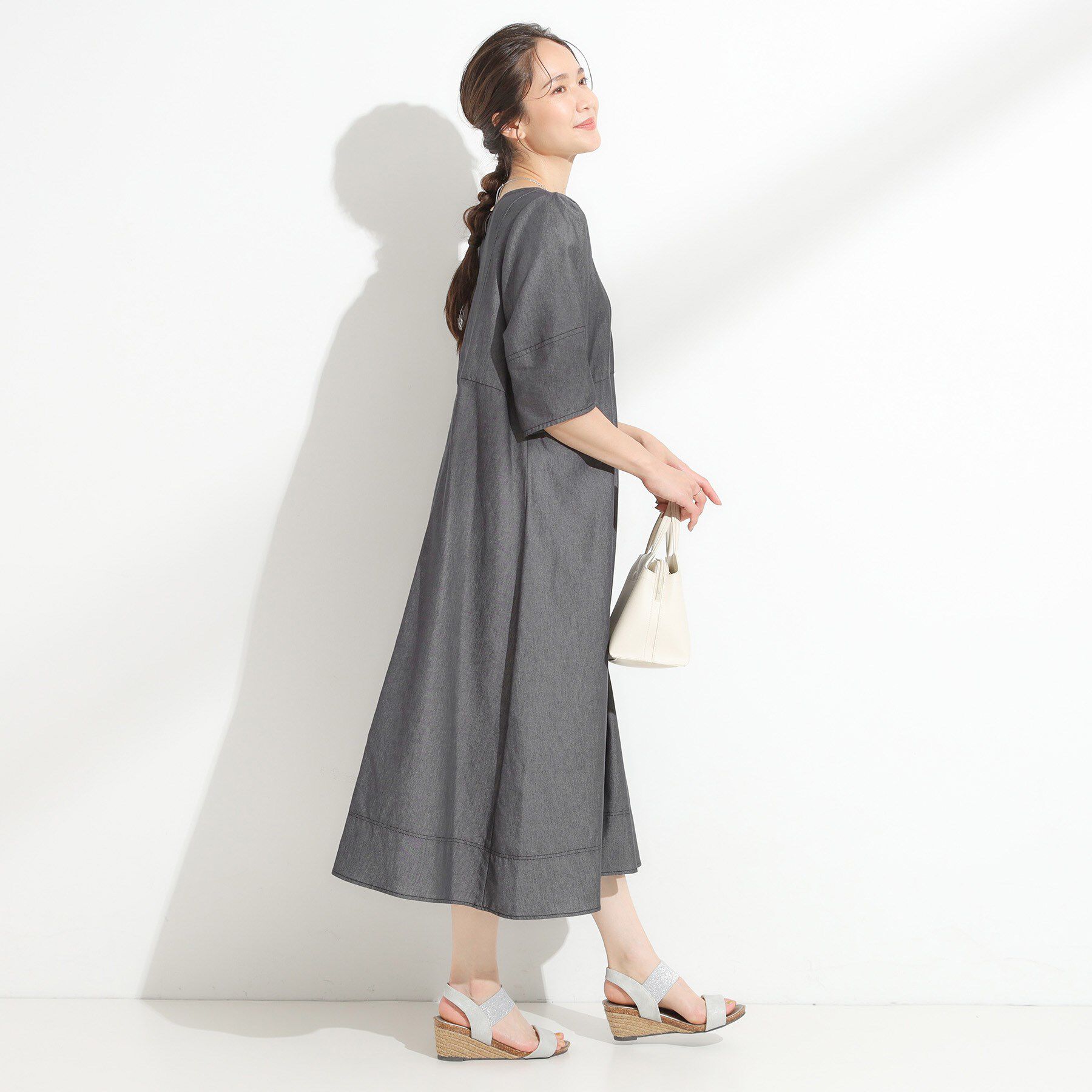 SHOO･LA･RUE「【S-LL】配色ステッチがアクセント デニムワンピース」|ワンピース|