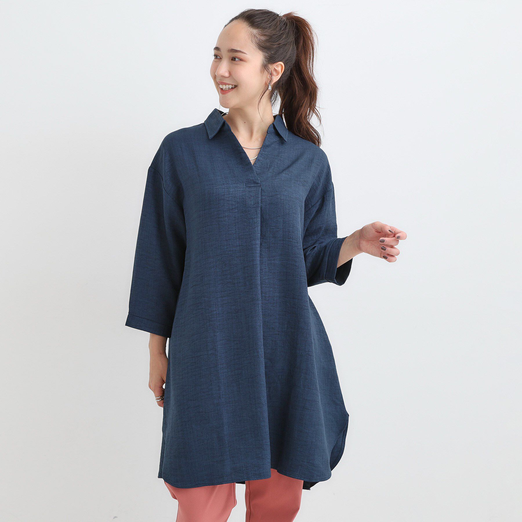 SHOO･LA･RUE「【S-LL/体型カバー】さらっとしたタッチが魅力 デニムライクチュニック」|チュニック|