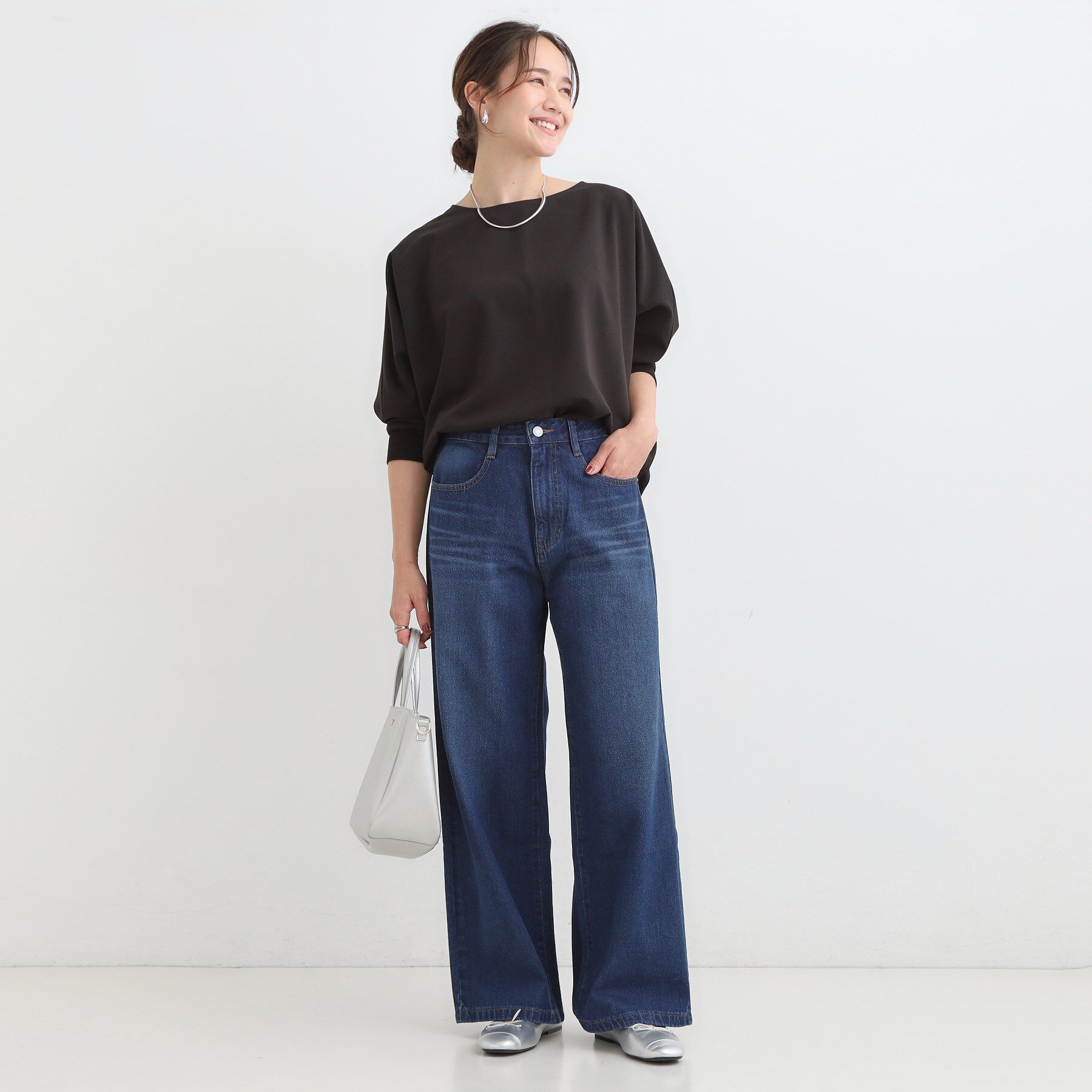 SHOO･LA･RUE「【高レビュー/S-LL】脚のラインを拾いにくい デニムワイドパンツ」|デニム|