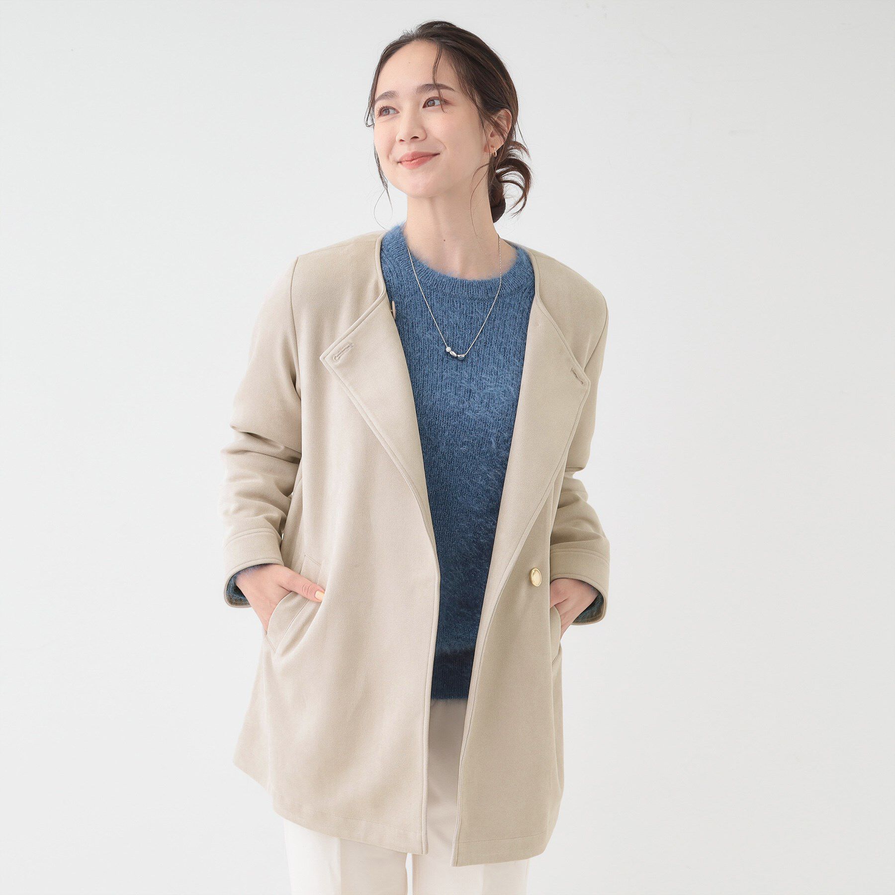SHOO･LA･RUE「【S-LL】上品さを纏う やわらかフェイクスエード ミドル丈ブルゾン」|ブルゾン・スタジャン|