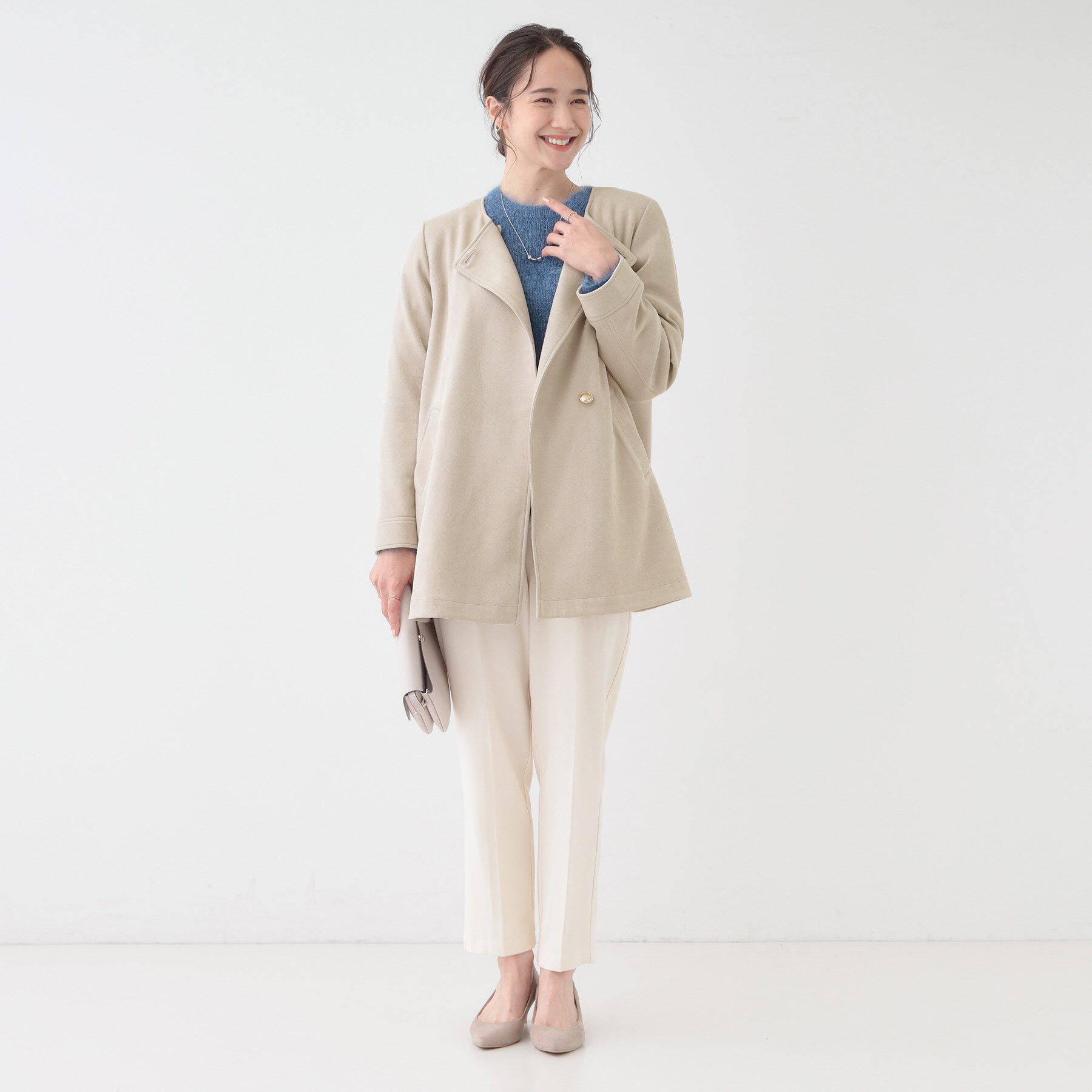 SHOO･LA･RUE「【S-LL】上品さを纏う やわらかフェイクスエード ミドル丈ブルゾン」|ブルゾン・スタジャン|