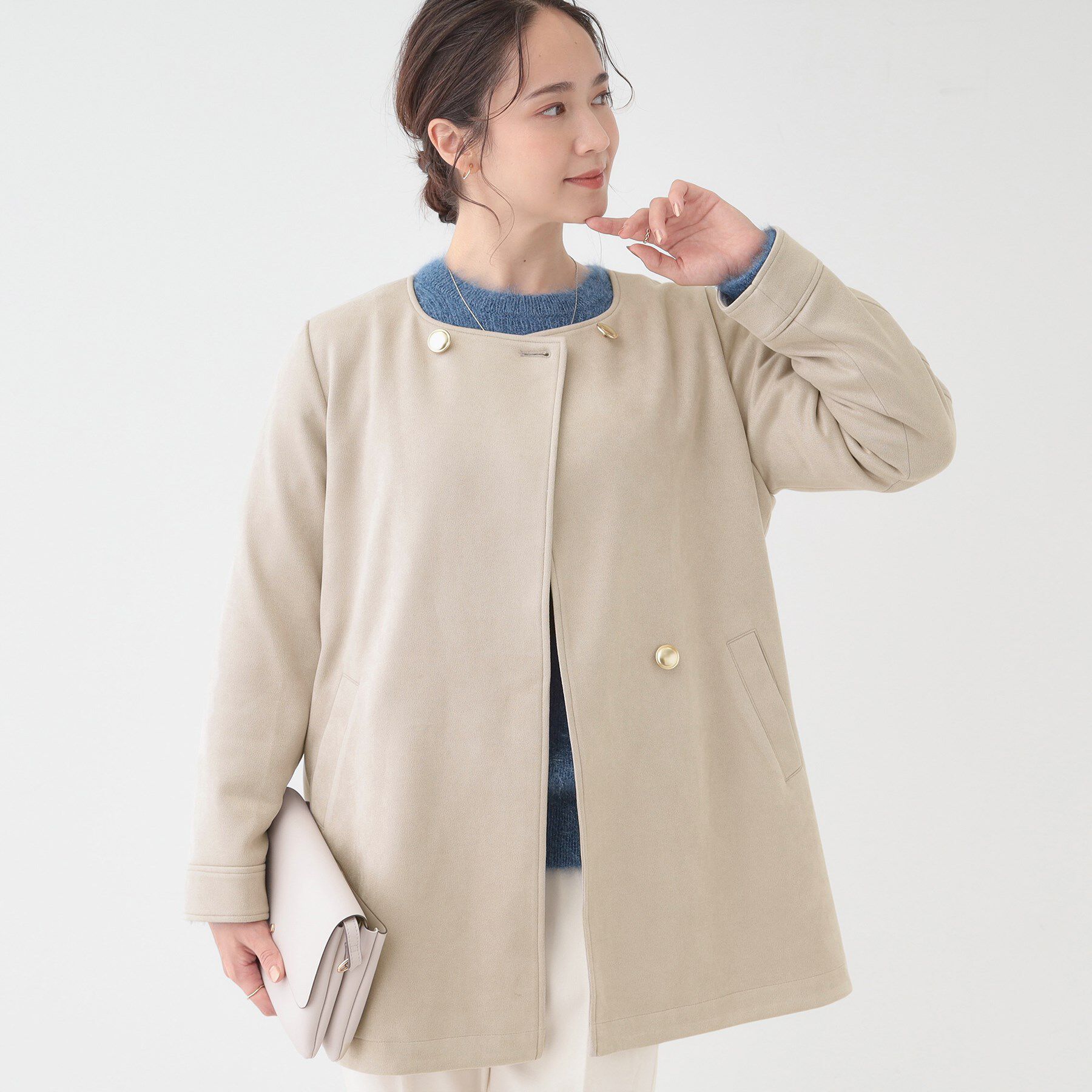 SHOO･LA･RUE「【S-LL】上品さを纏う やわらかフェイクスエード ミドル丈ブルゾン」|ブルゾン・スタジャン|ライトベージュ(05