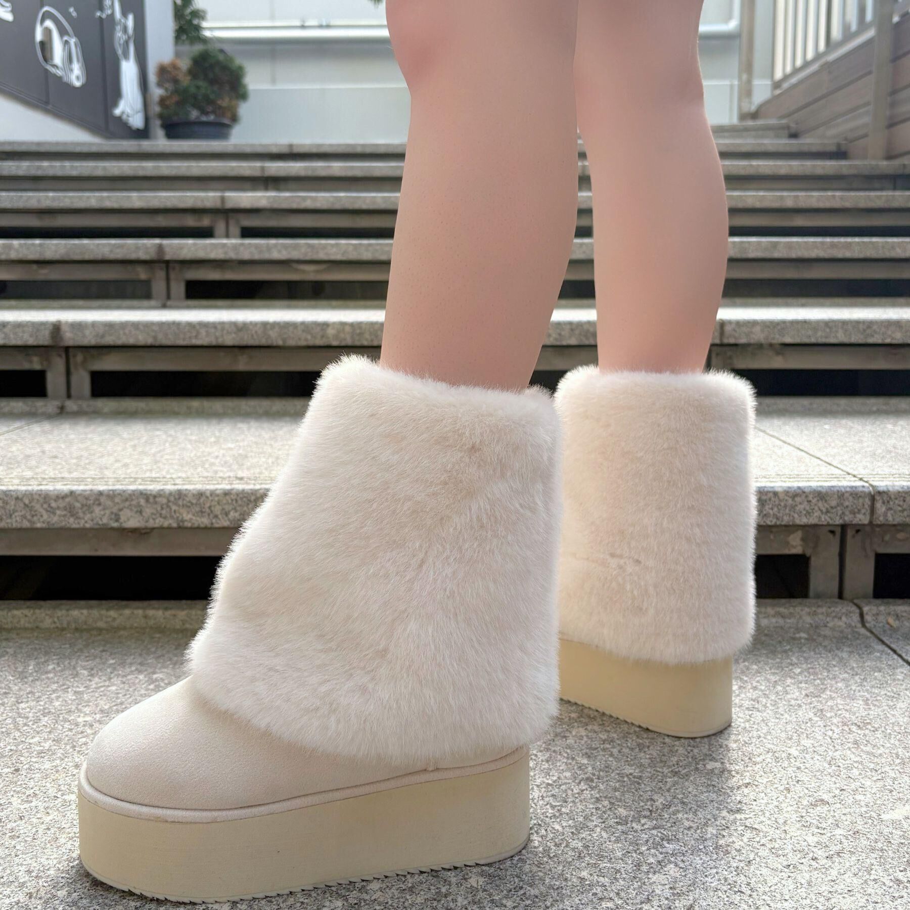 ESPERANZA「【EC先行販売】フェイクファー付き2WAYムートン調ブーツ」|ショートブーツ|