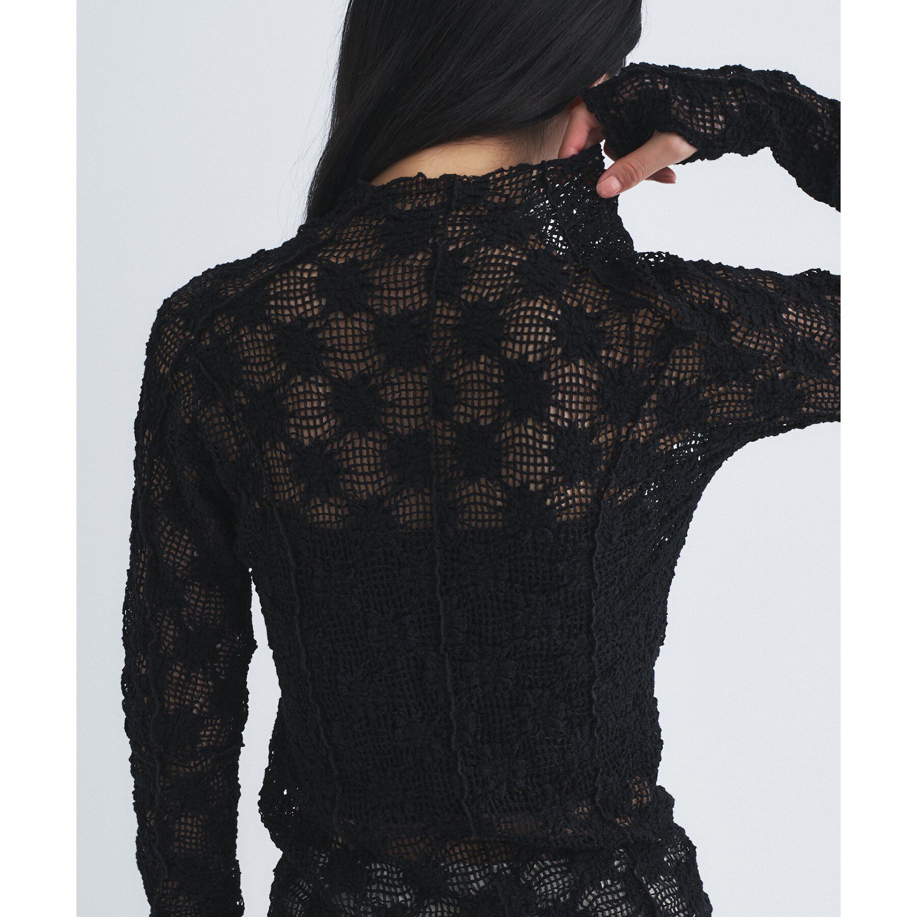 CODE A「floral lace highneck tops」|Tシャツ・カットソー|ブラック(019)
