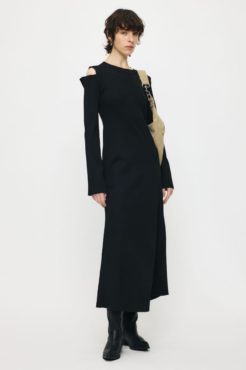 MOUSSY「OPEN SHOULDER KNIT ドレス」|ワンピース|BLK