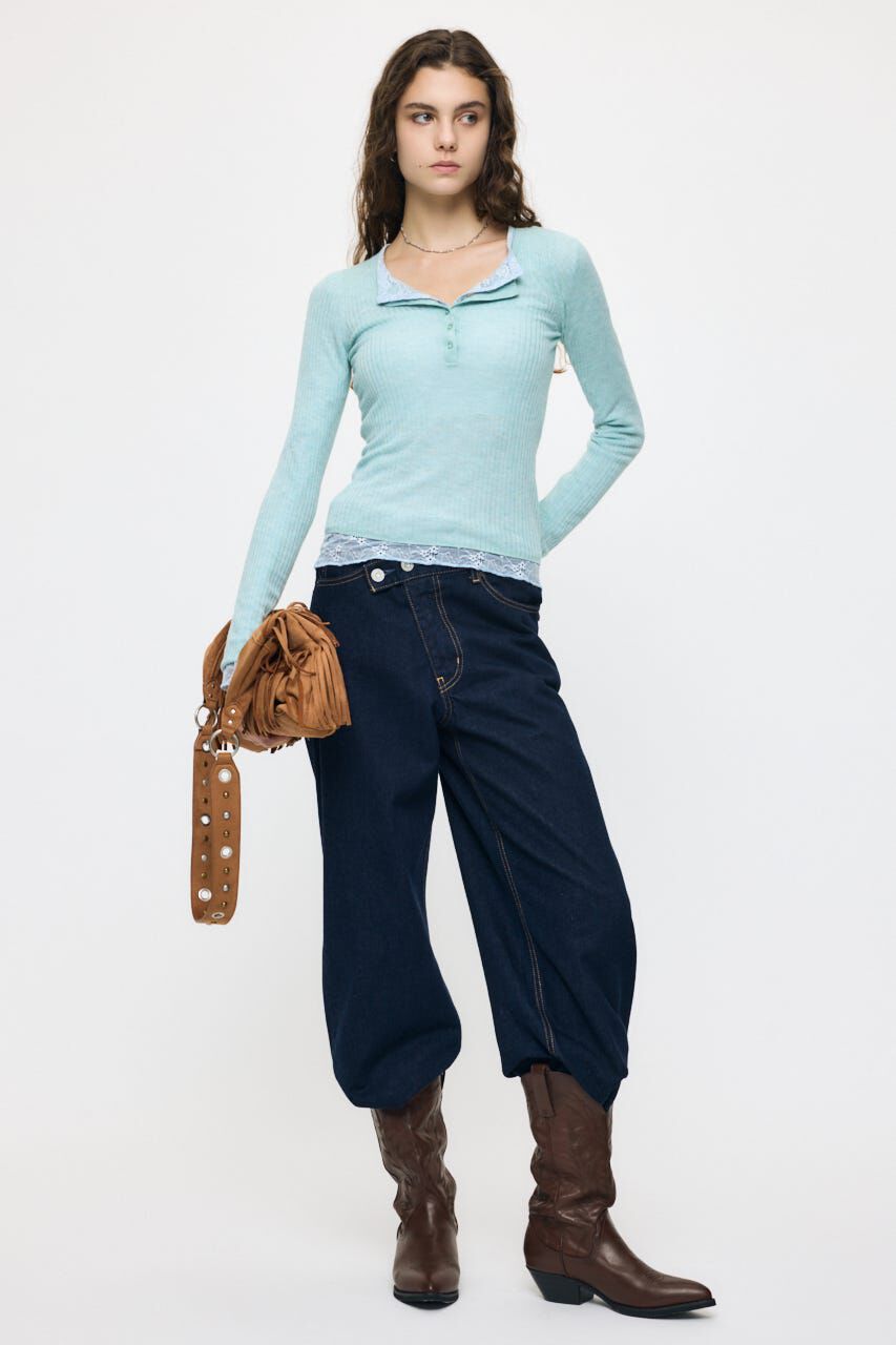 MOUSSY「ES SHEER HENRY NECK KNIT トップス」|ニット・セーター|