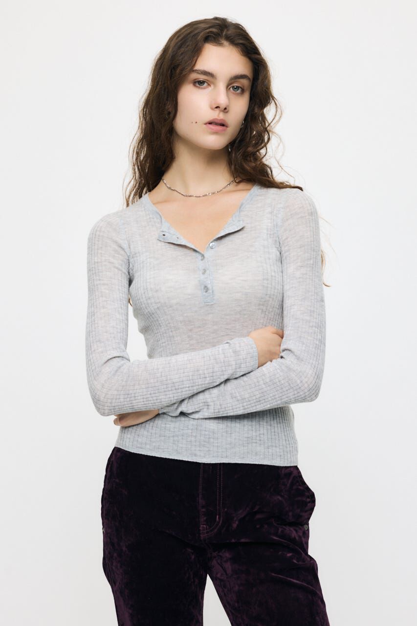 MOUSSY「ES SHEER HENRY NECK KNIT トップス」|ニット・セーター|