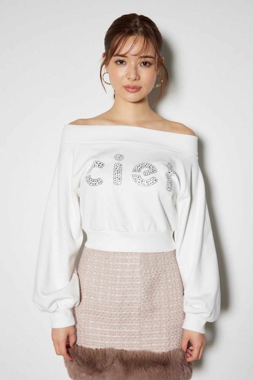rienda「オフショルBIGロゴスウェットトップス」|Tシャツ・カットソー|